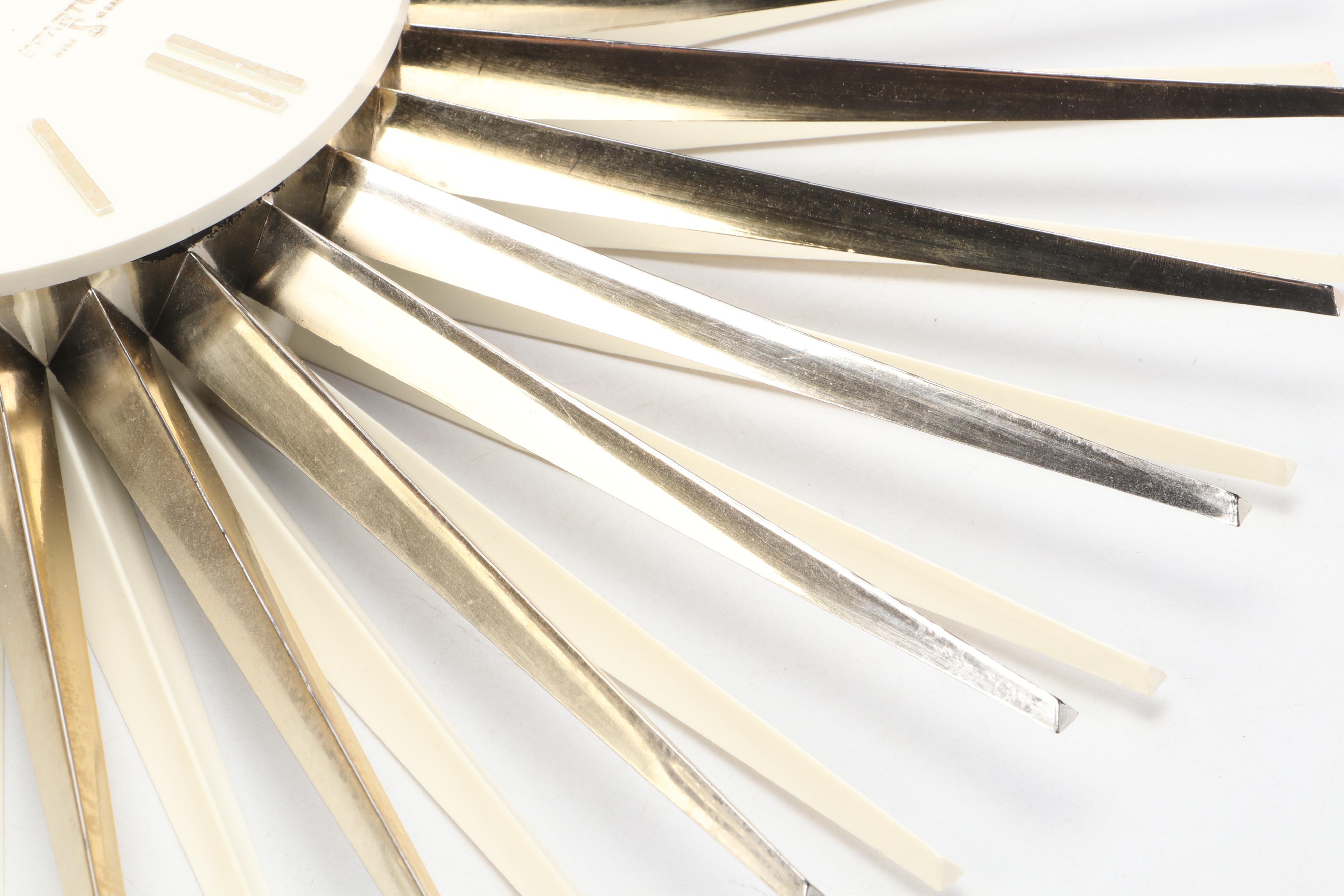 Spartus Sunburst Plastic Wall Clock, Mid Century Modern