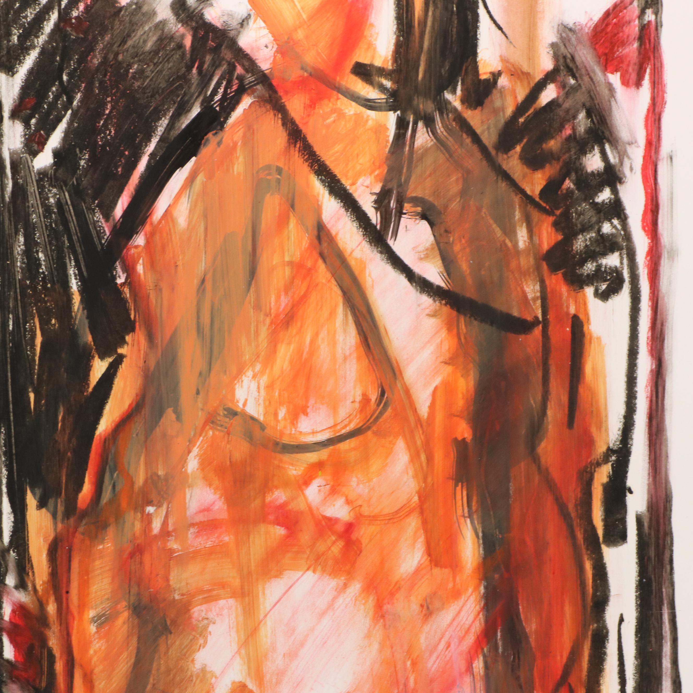 Jack Meanwell Expressionist Mixed Media Figure Drawing, Late 20th Century