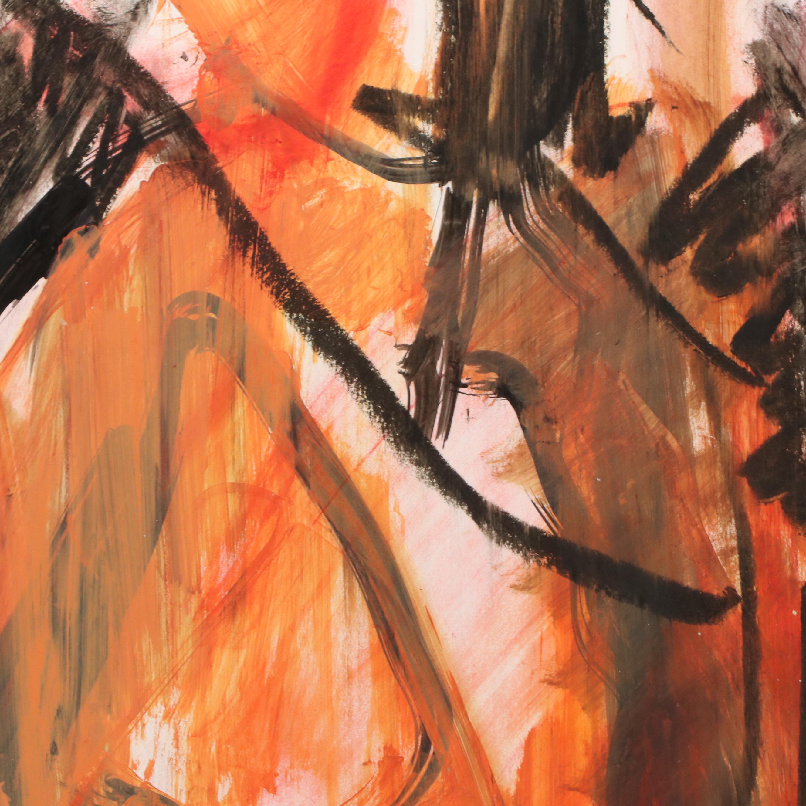 Jack Meanwell Expressionist Mixed Media Figure Drawing, Late 20th Century