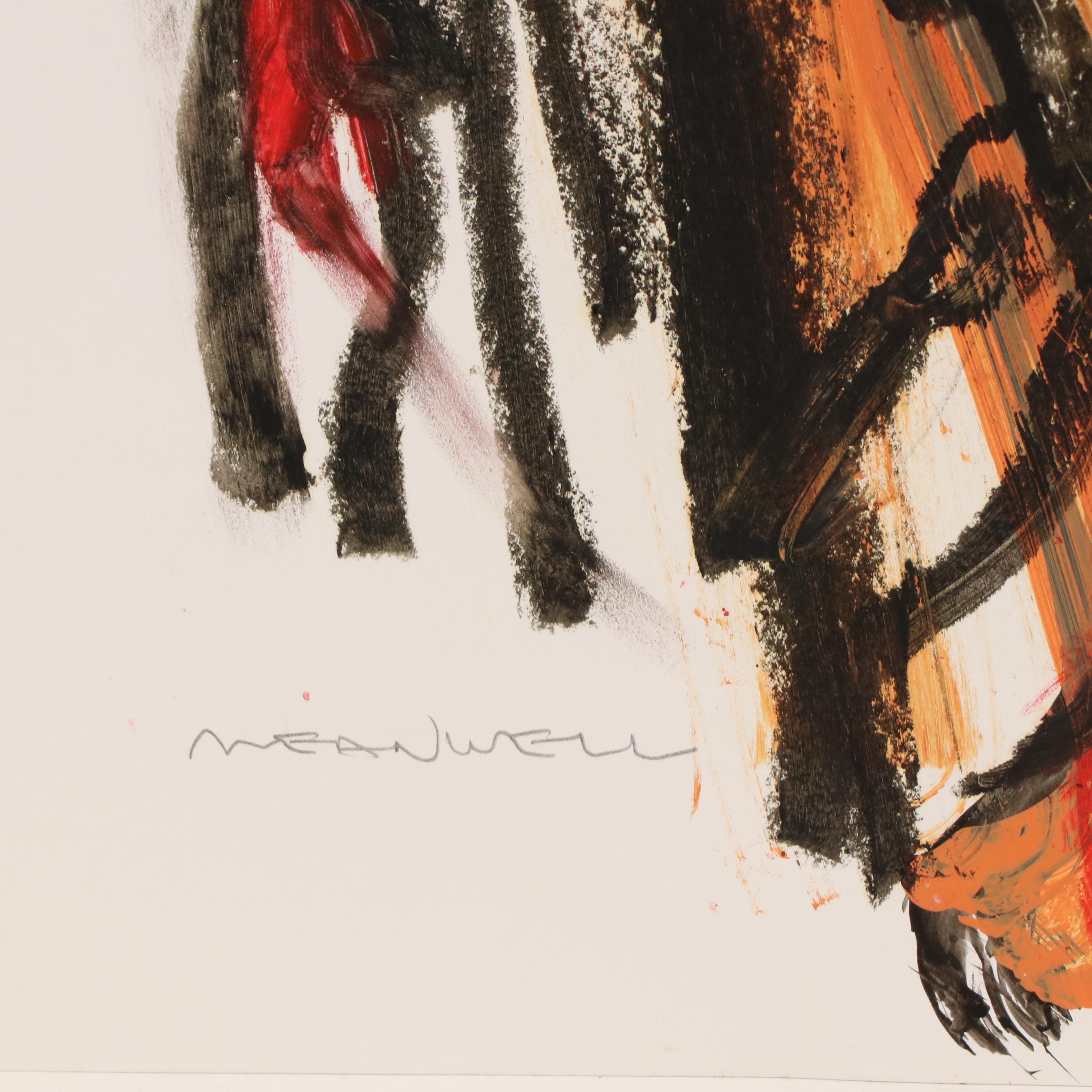 Jack Meanwell Expressionist Mixed Media Figure Drawing, Late 20th Century