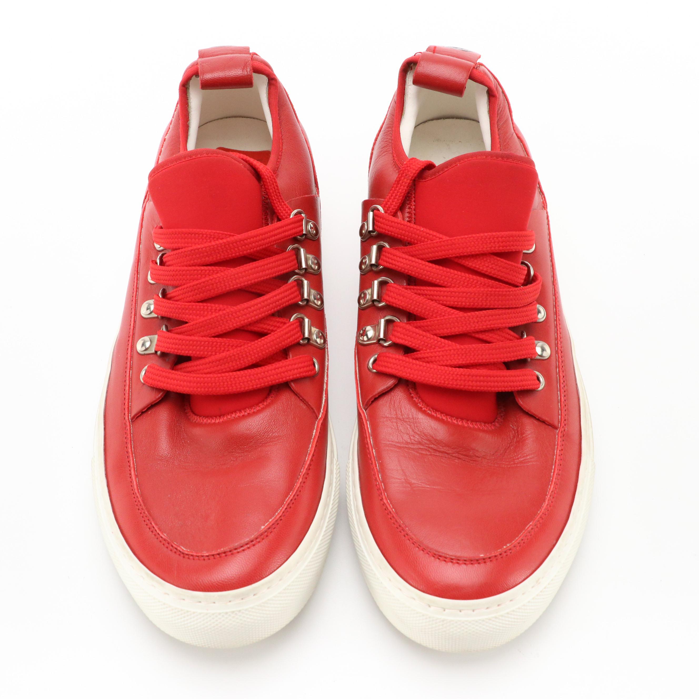 Alessandro Dell'Acqua Red Leather Lace-Up Low Top Sneakers