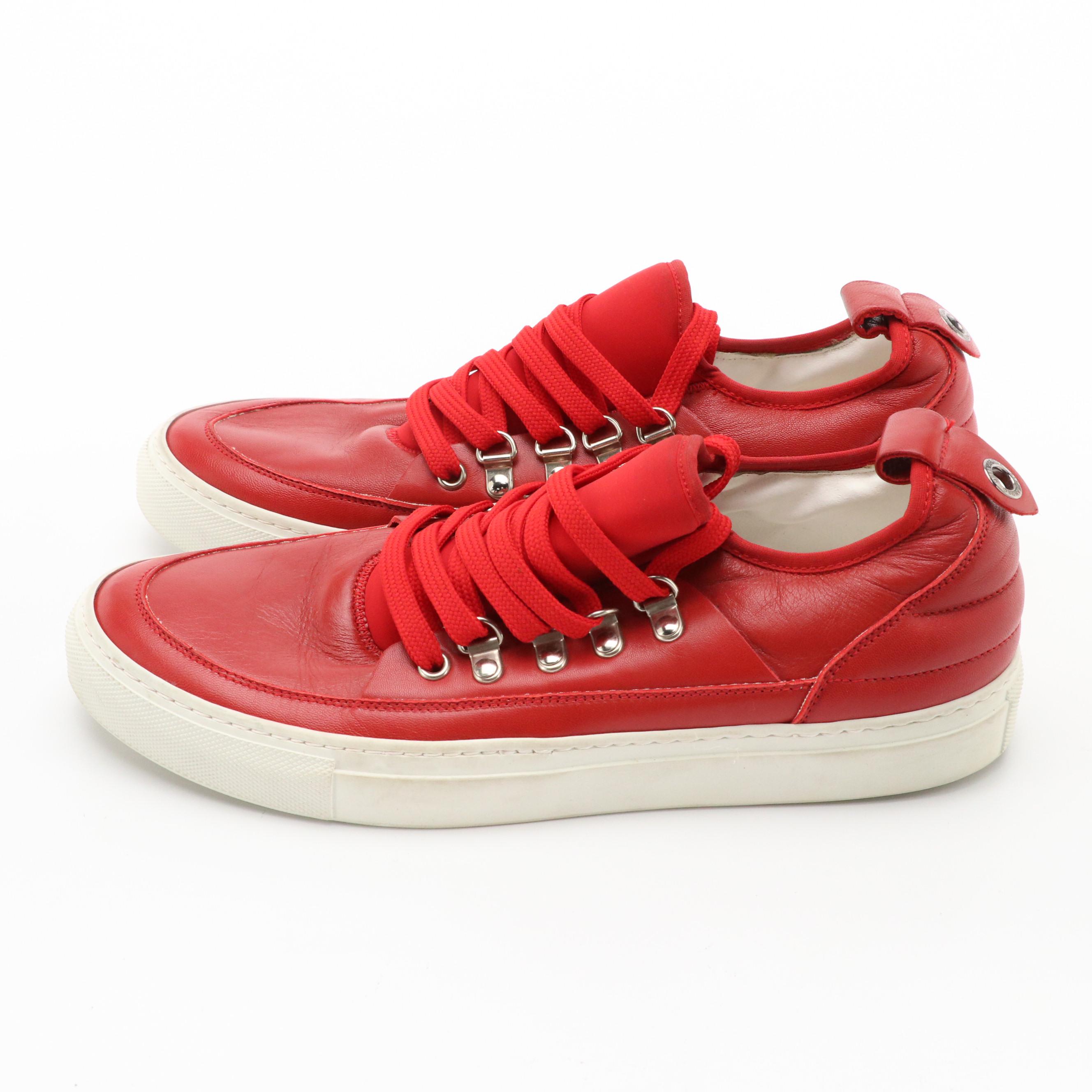 Alessandro Dell'Acqua Red Leather Lace-Up Low Top Sneakers