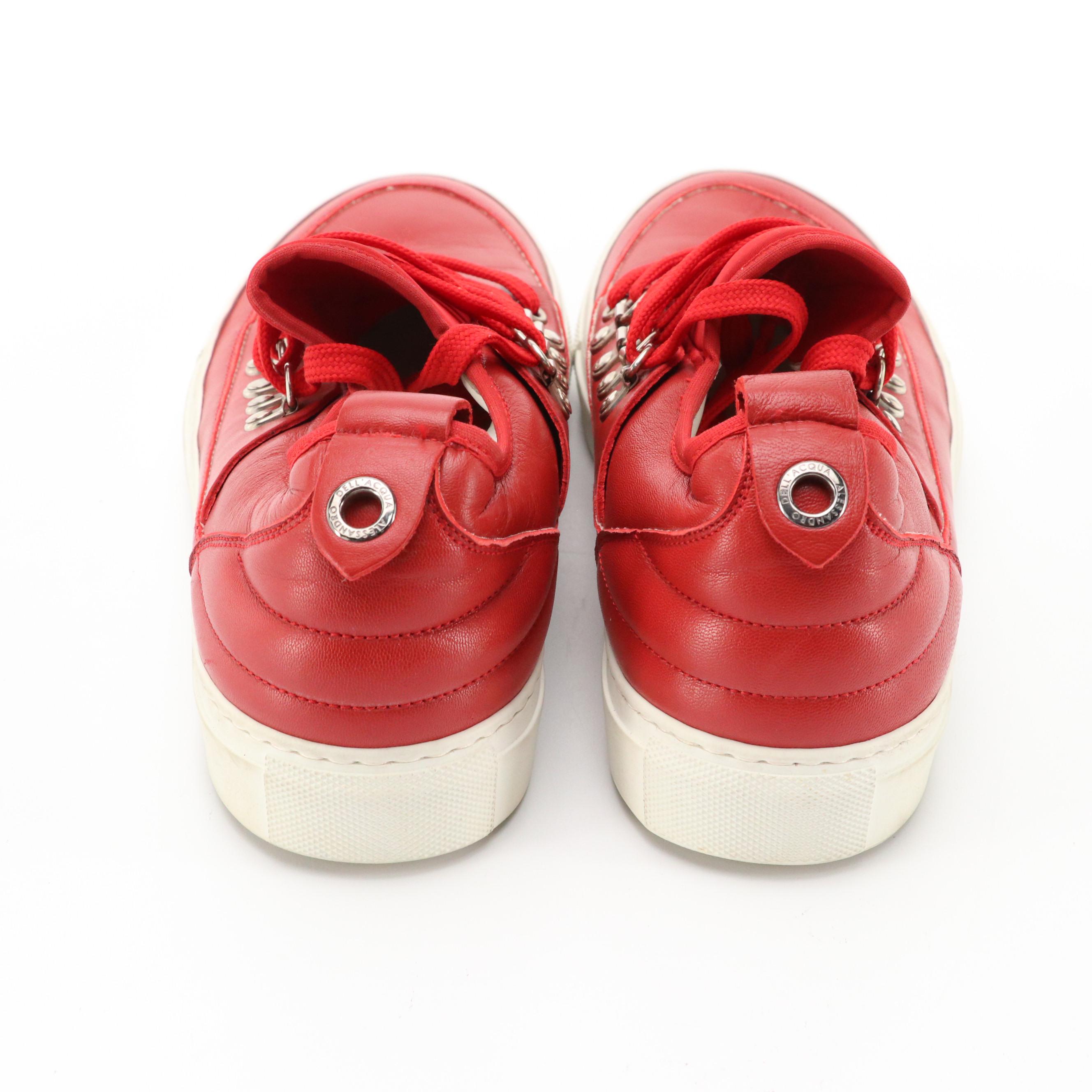 Alessandro Dell'Acqua Red Leather Lace-Up Low Top Sneakers