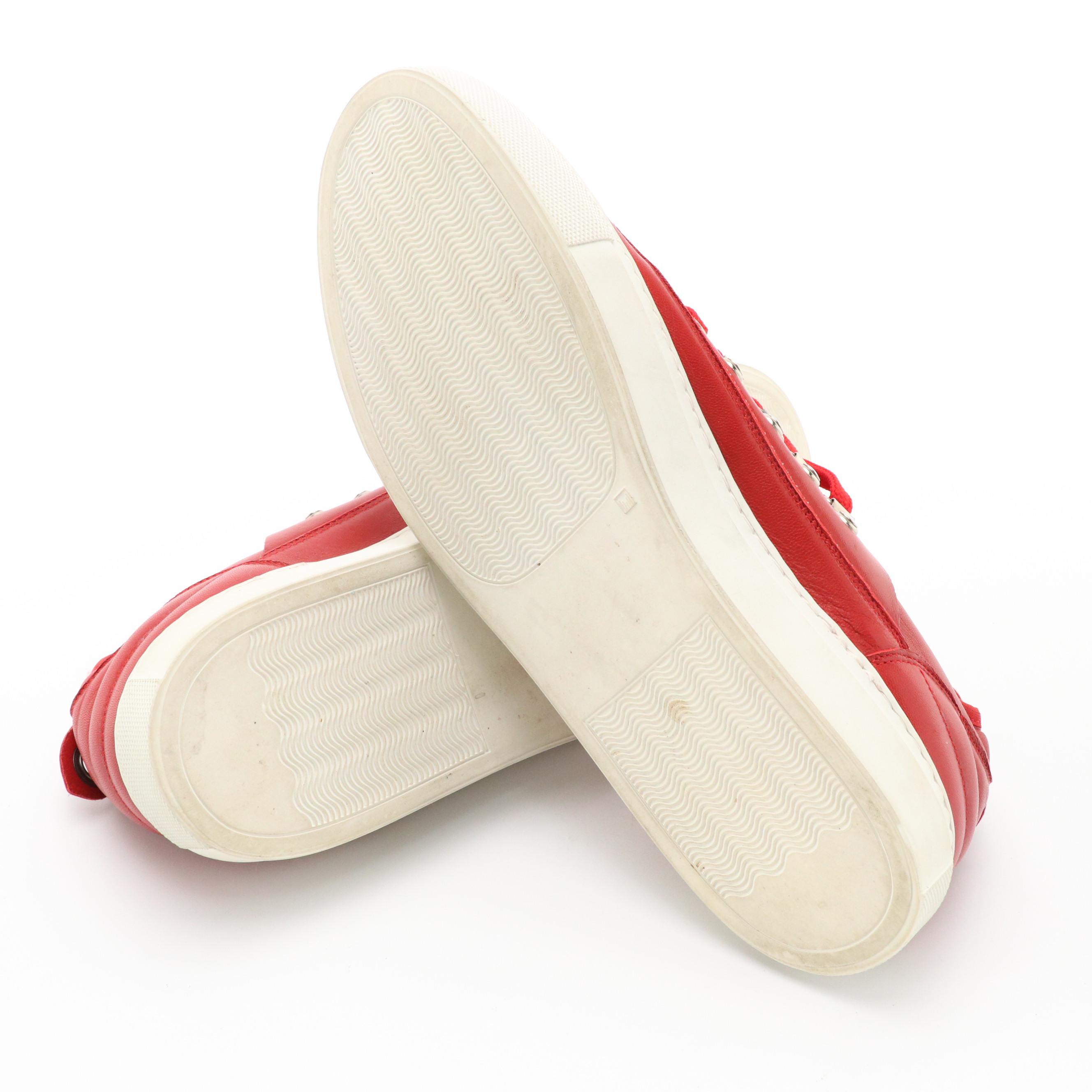 Alessandro Dell'Acqua Red Leather Lace-Up Low Top Sneakers