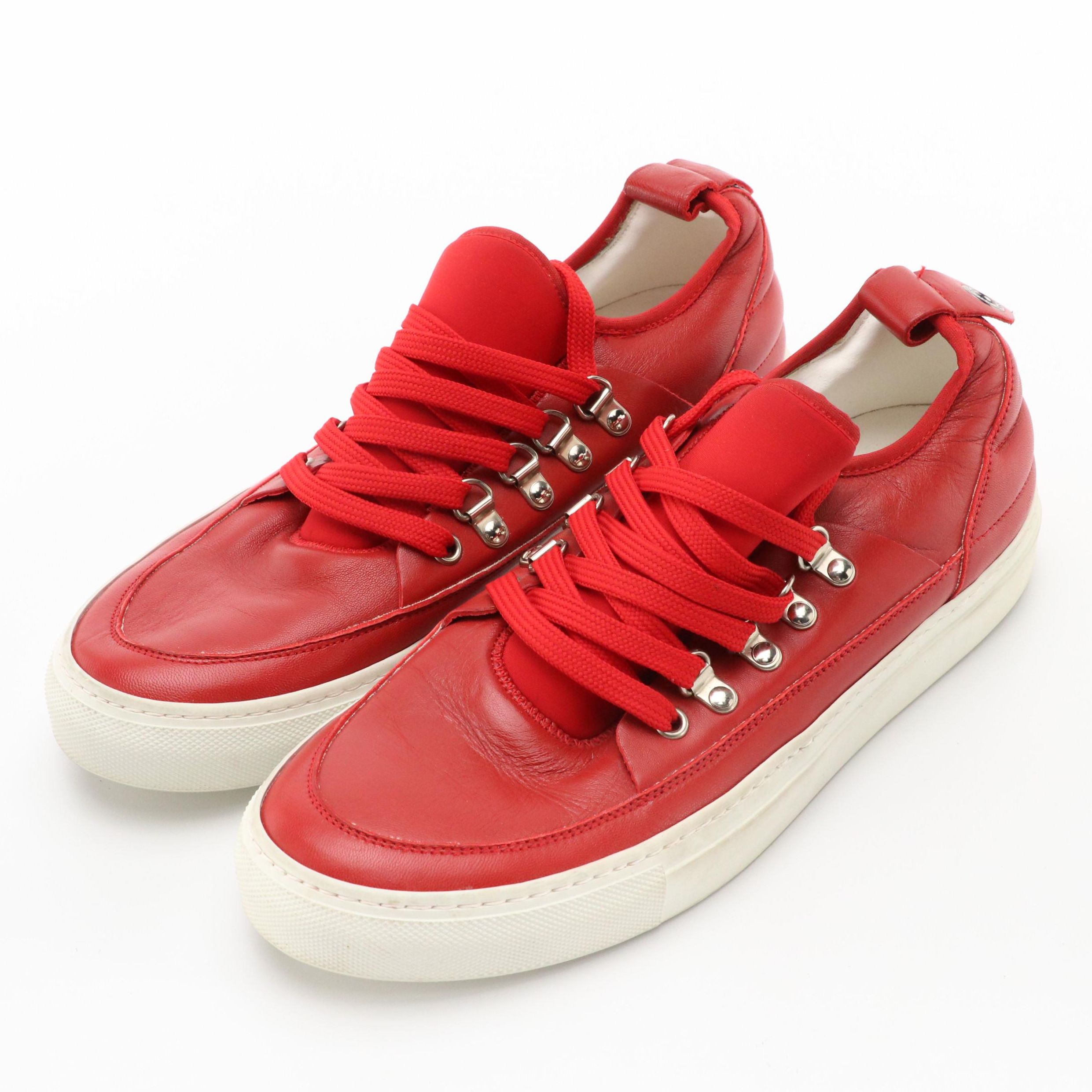 Alessandro Dell'Acqua Red Leather Lace-Up Low Top Sneakers