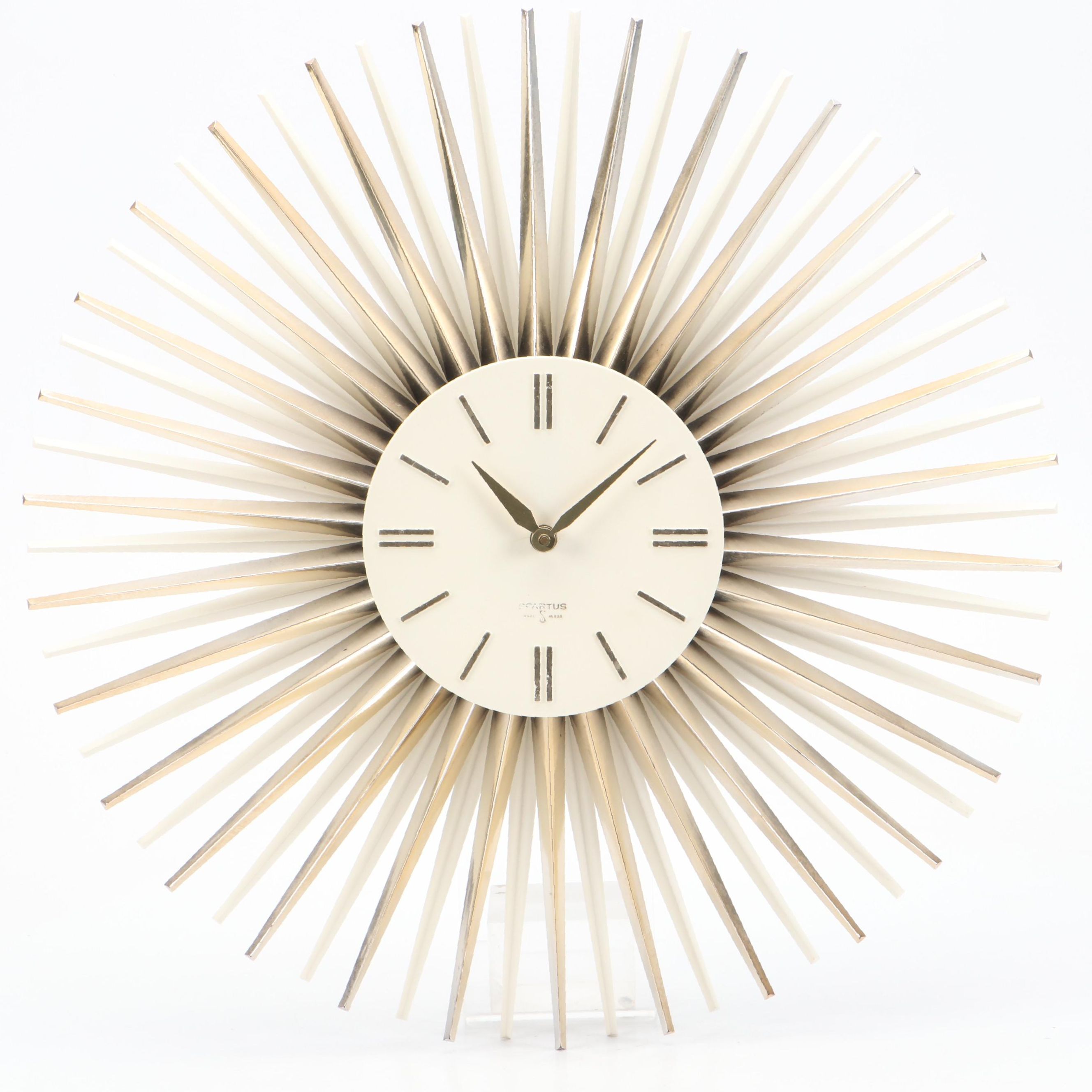 Spartus Sunburst Plastic Wall Clock, Mid Century Modern