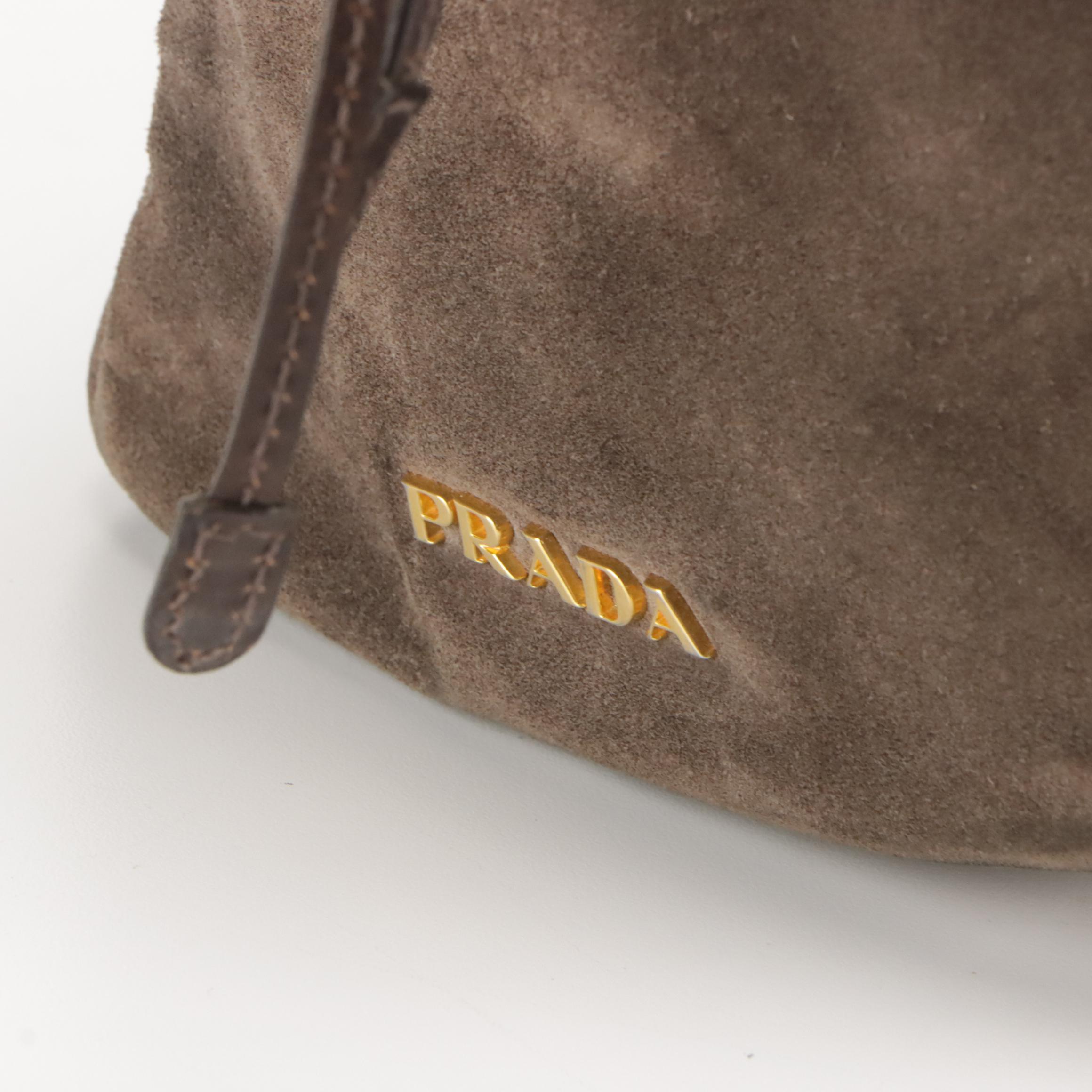Prada Canapa Brown Suede and Leather Drawstring Shoulder Bag