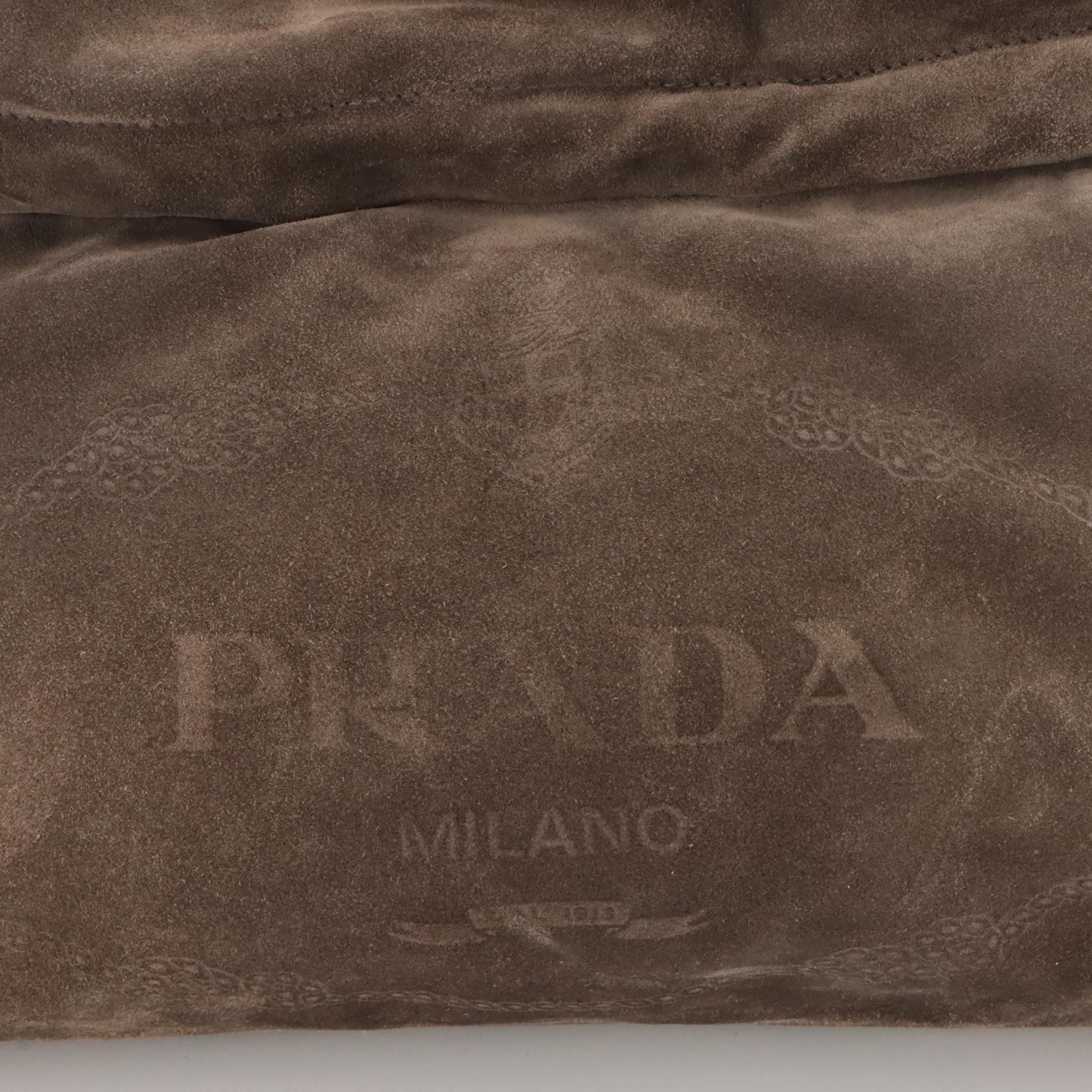 Prada Canapa Brown Suede and Leather Drawstring Shoulder Bag