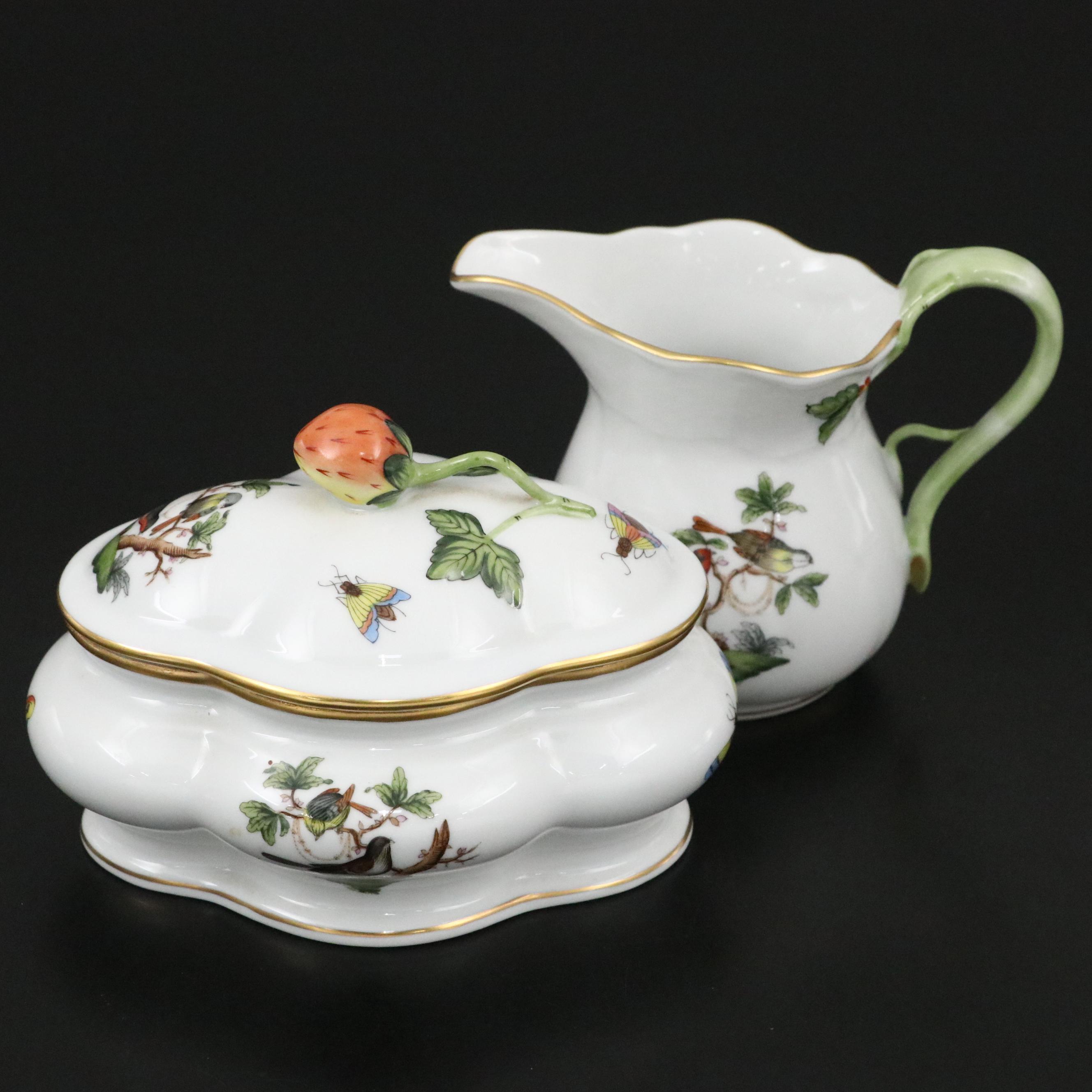 Herend "Rothschild Bird" Porcelain Creamer and Lidded Candy Box