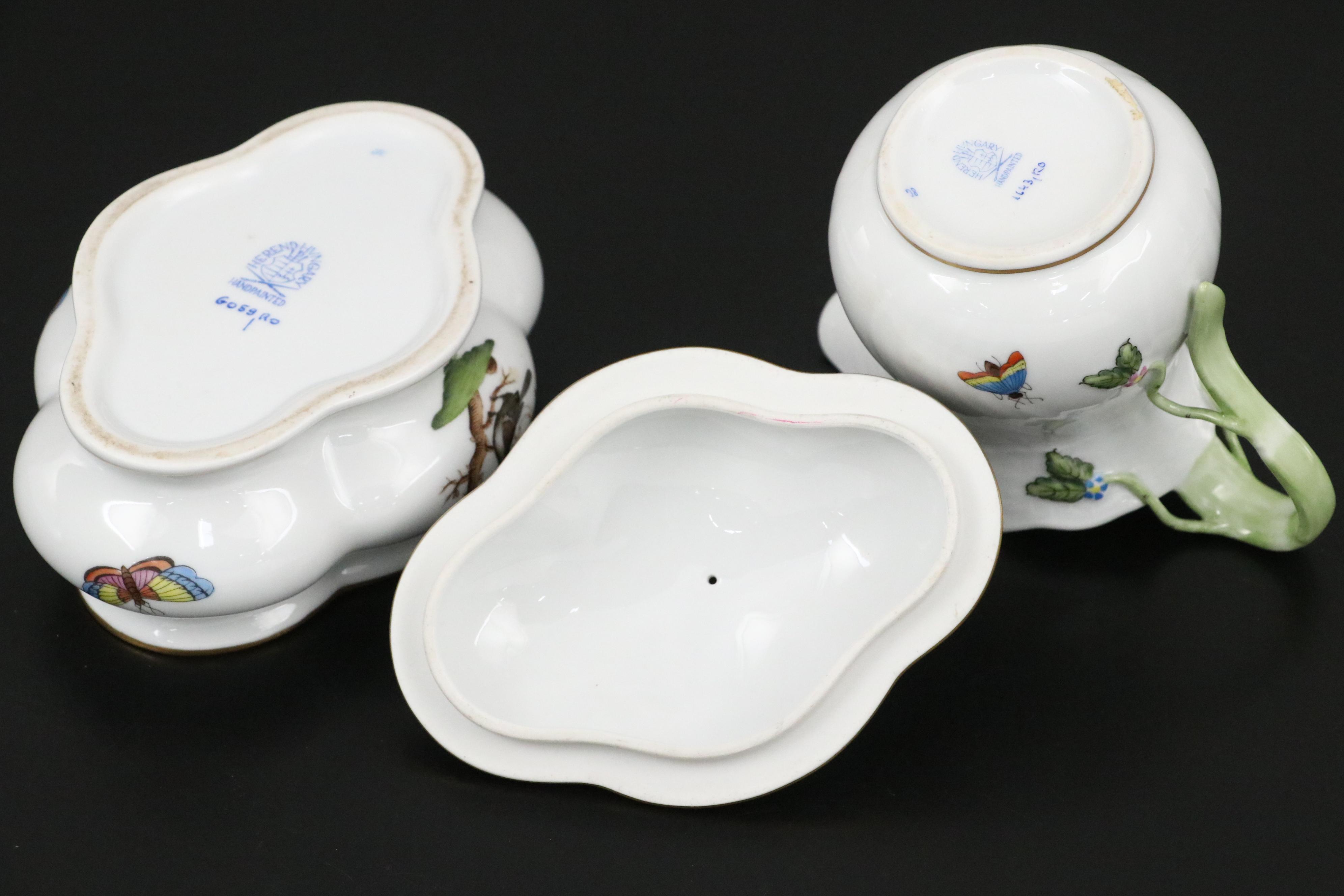 Herend "Rothschild Bird" Porcelain Creamer and Lidded Candy Box