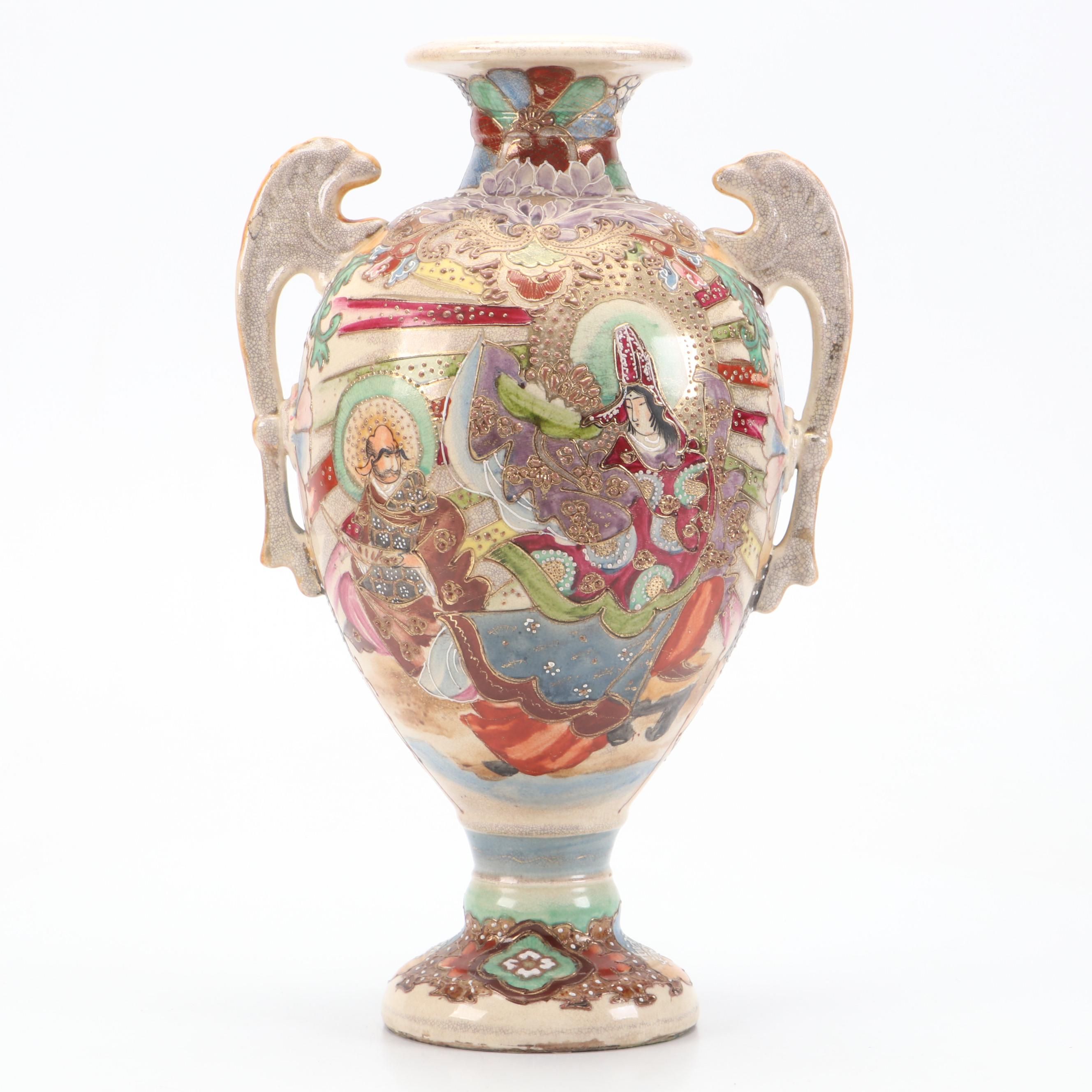 Japanese Satsuma Style Moriage Accented Vase, Early to Mid-20th Century