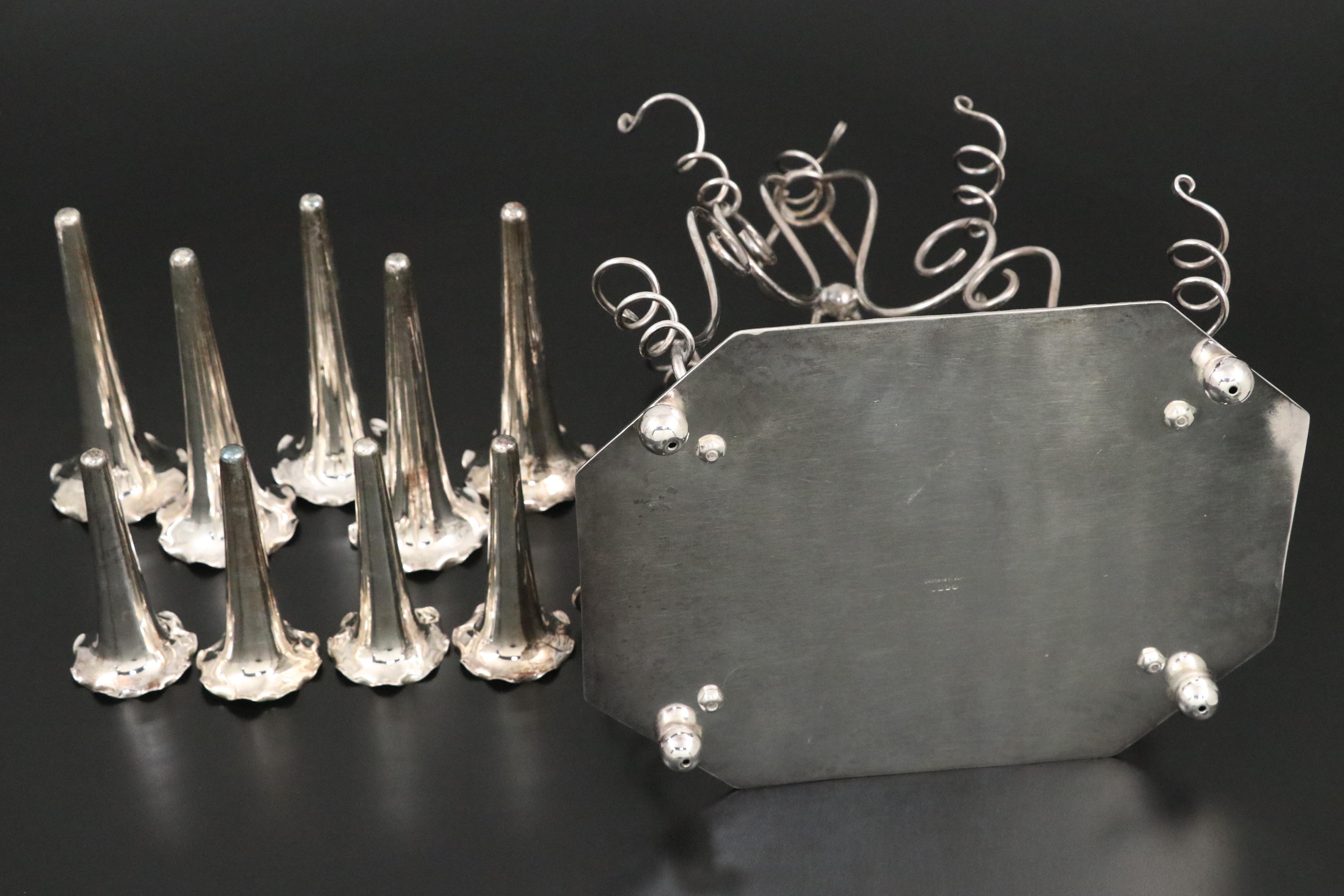 English Silver Plate Nine-Vase Epergne, Early to Mid-20th C.