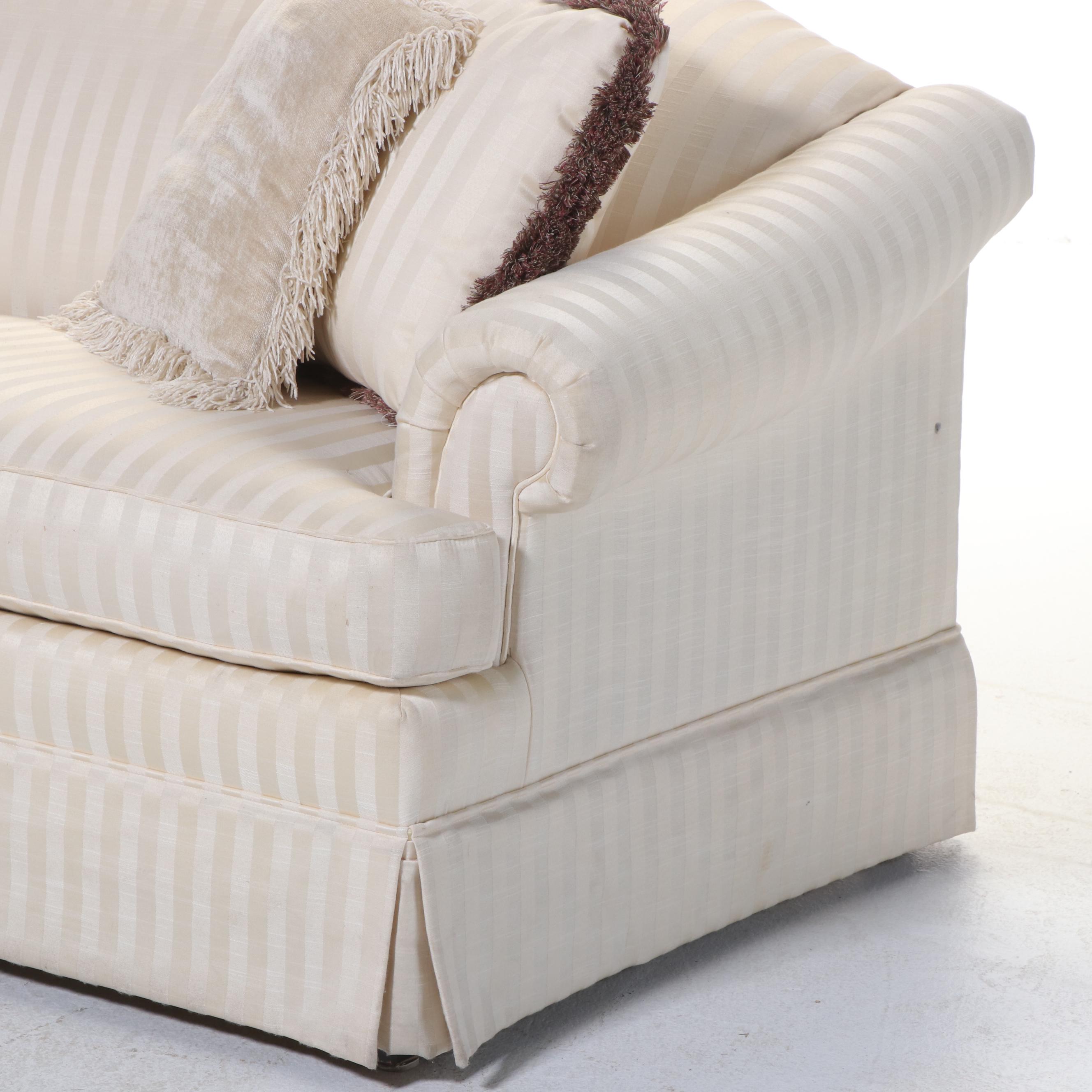 Thomasville Furniture White Striped Roll-Arm Sleeper Sofa, 2001