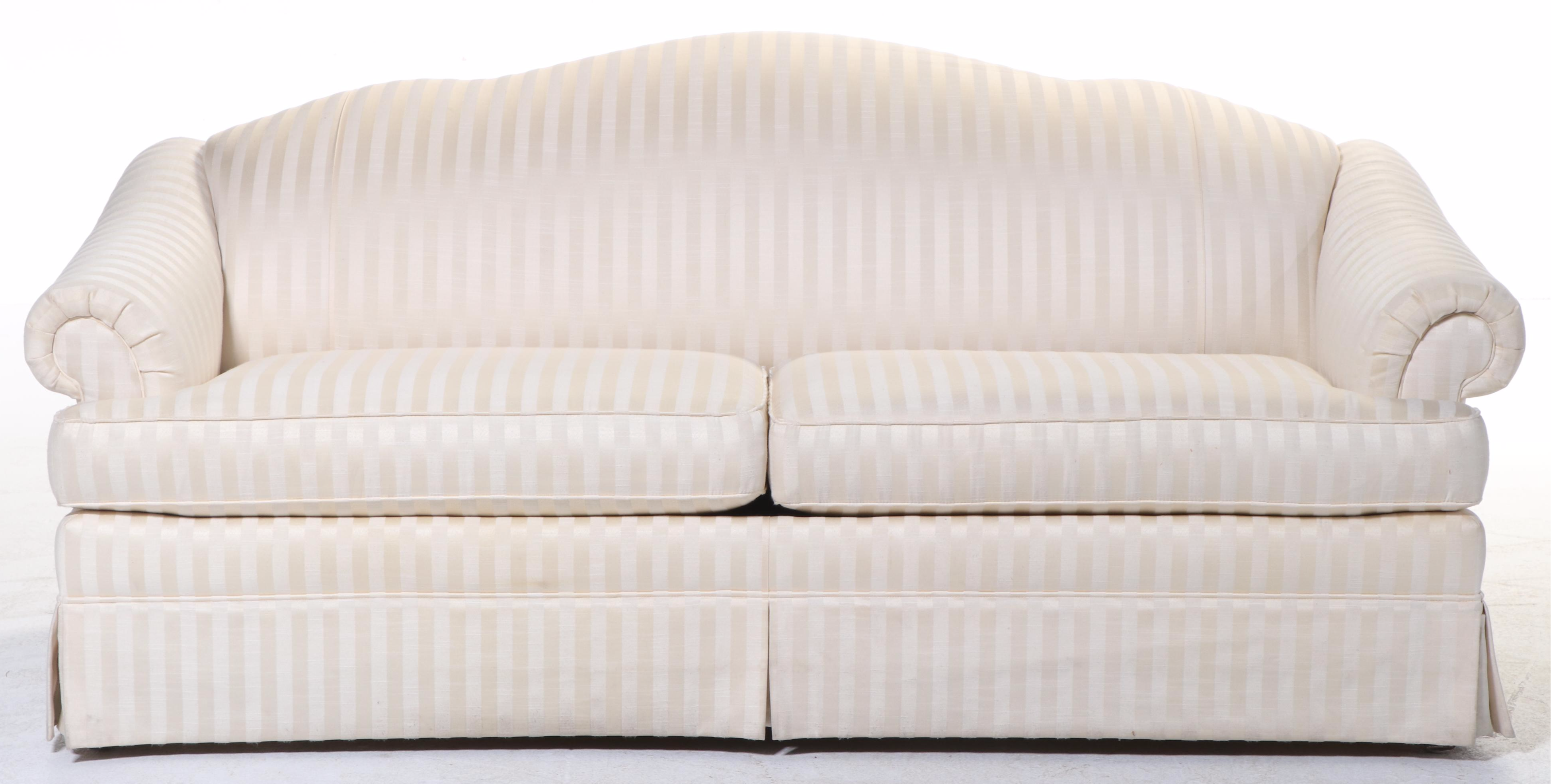 Thomasville Furniture White Striped Roll-Arm Sleeper Sofa, 2001