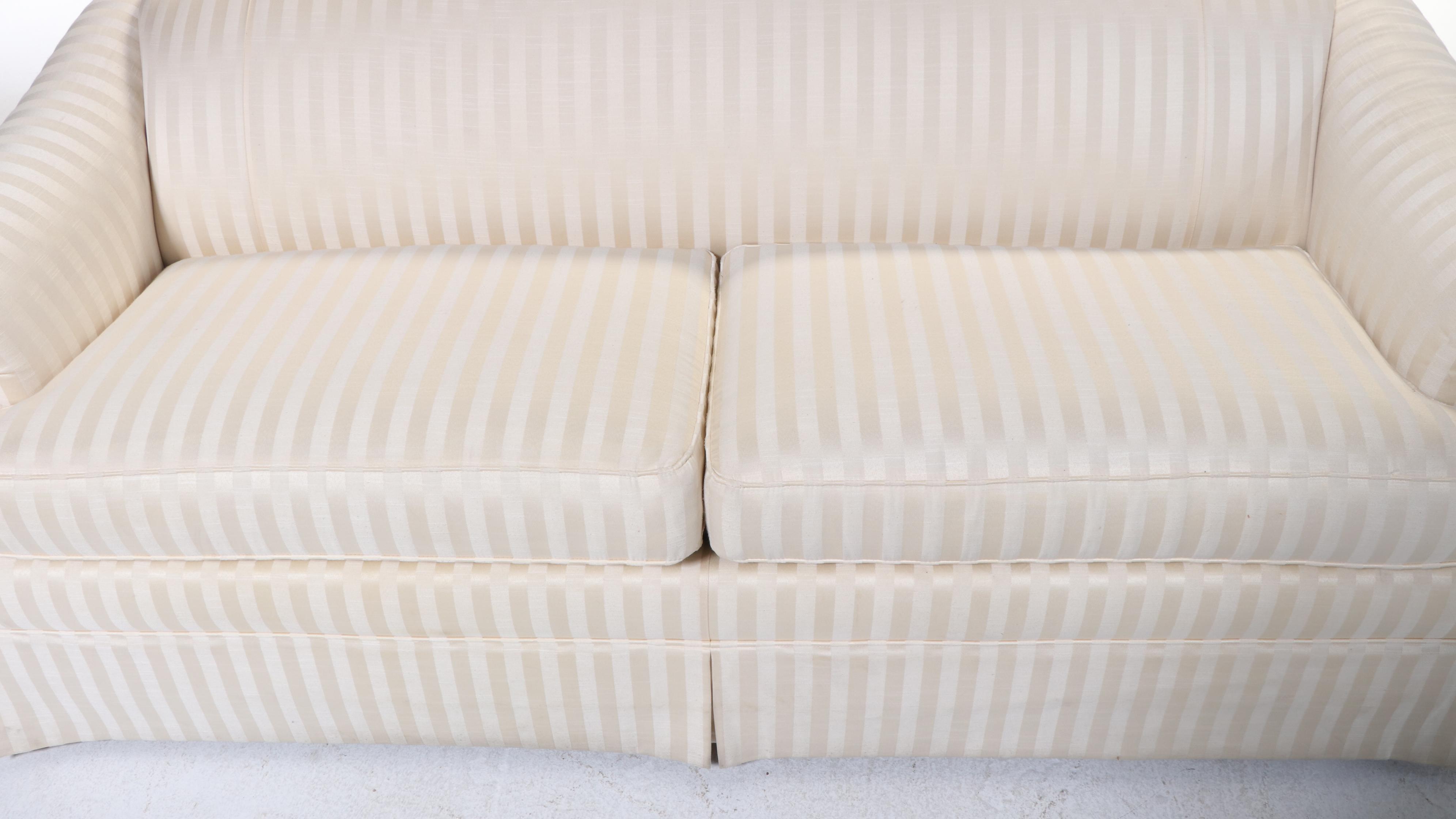 Thomasville Furniture White Striped Roll-Arm Sleeper Sofa, 2001