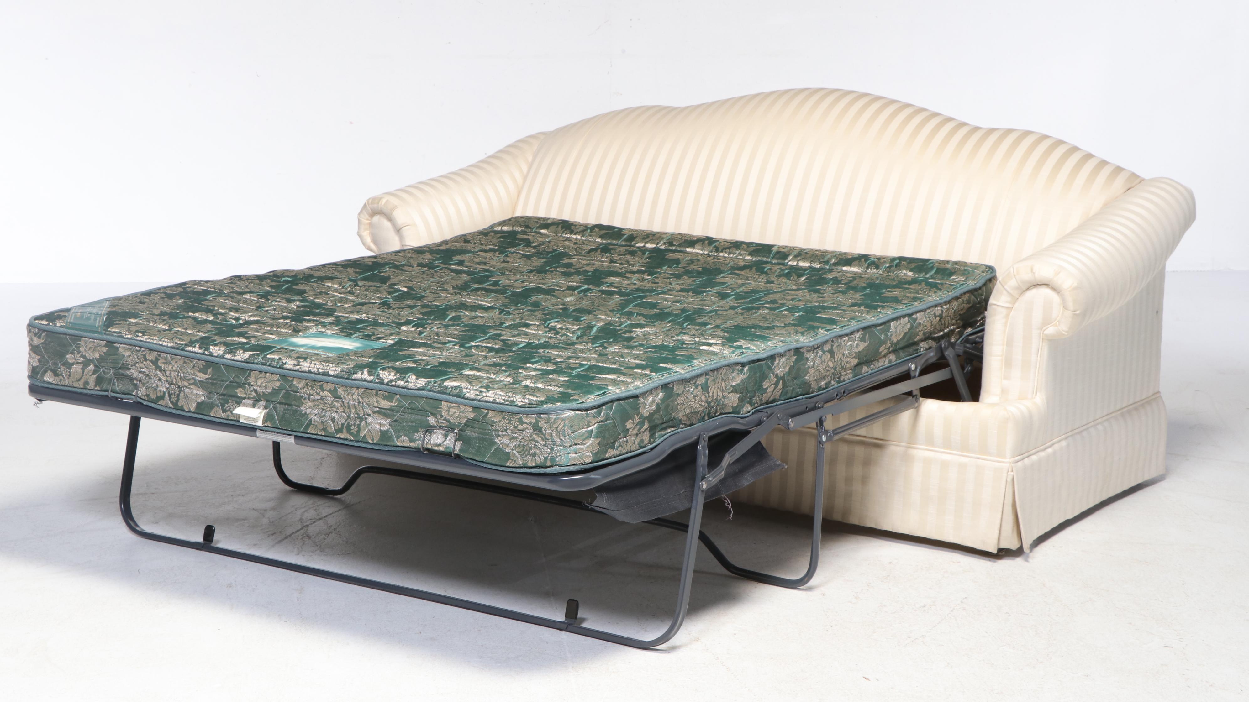 Thomasville Furniture White Striped Roll-Arm Sleeper Sofa, 2001