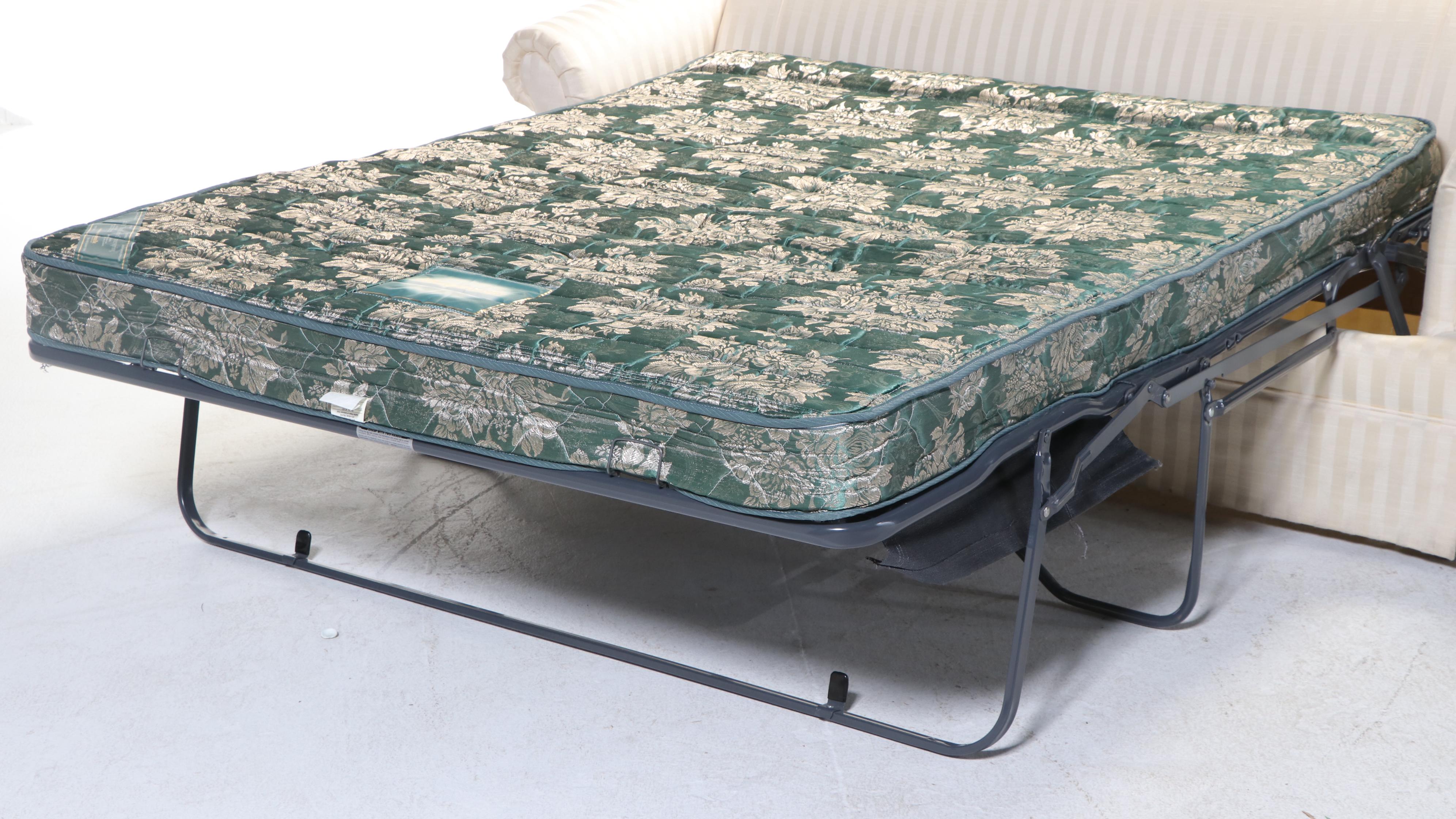 Thomasville Furniture White Striped Roll-Arm Sleeper Sofa, 2001