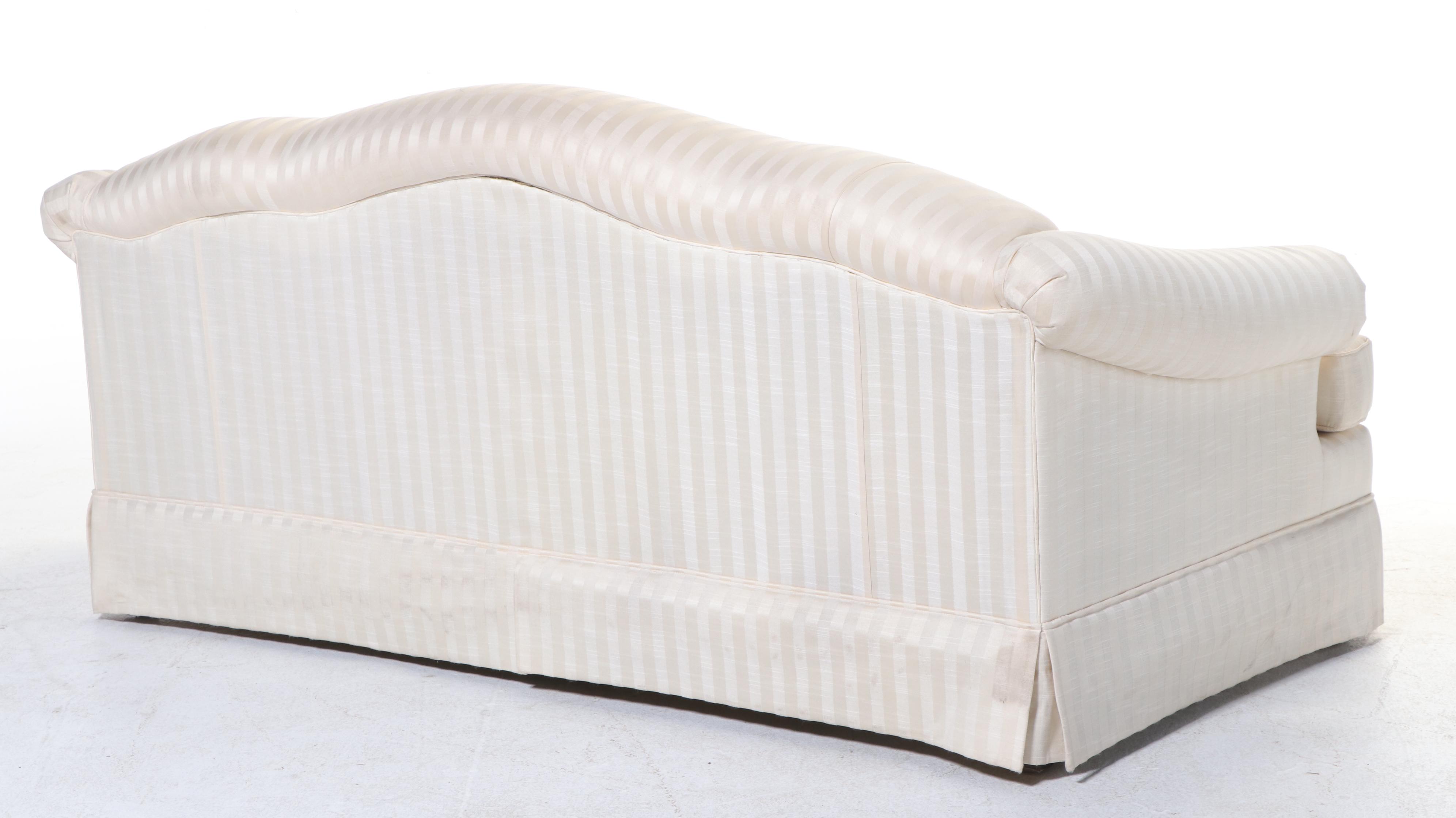 Thomasville Furniture White Striped Roll-Arm Sleeper Sofa, 2001