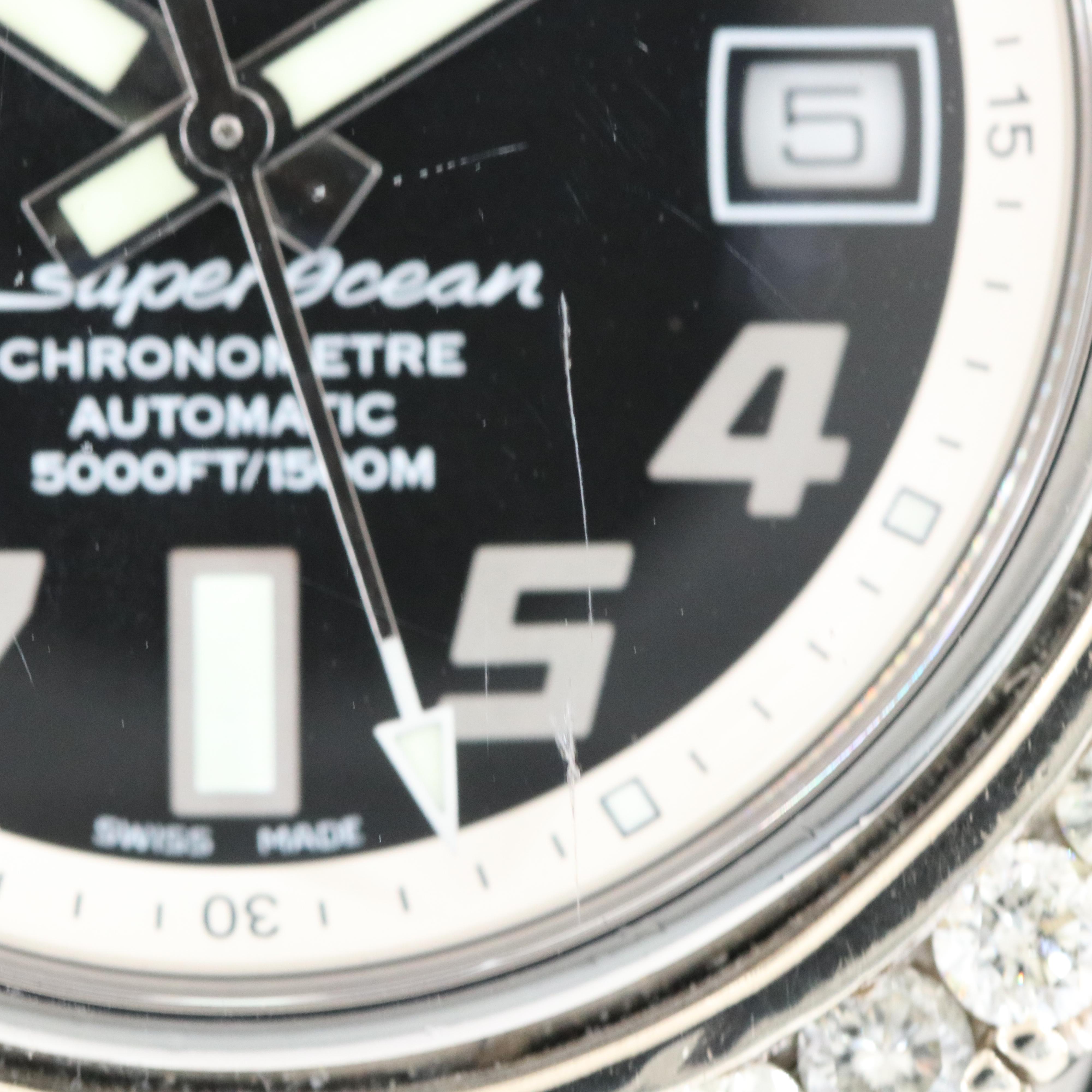 Breitling Superocean A17364 Custom 4.38CTW Diamond Bezel Steel Automatic Watch