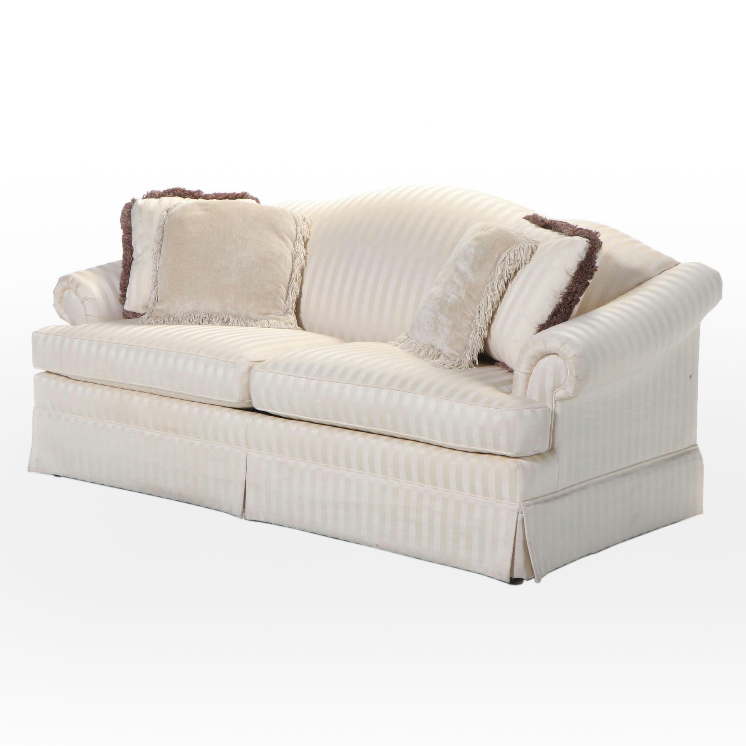 Thomasville Furniture White Striped Roll-Arm Sleeper Sofa, 2001
