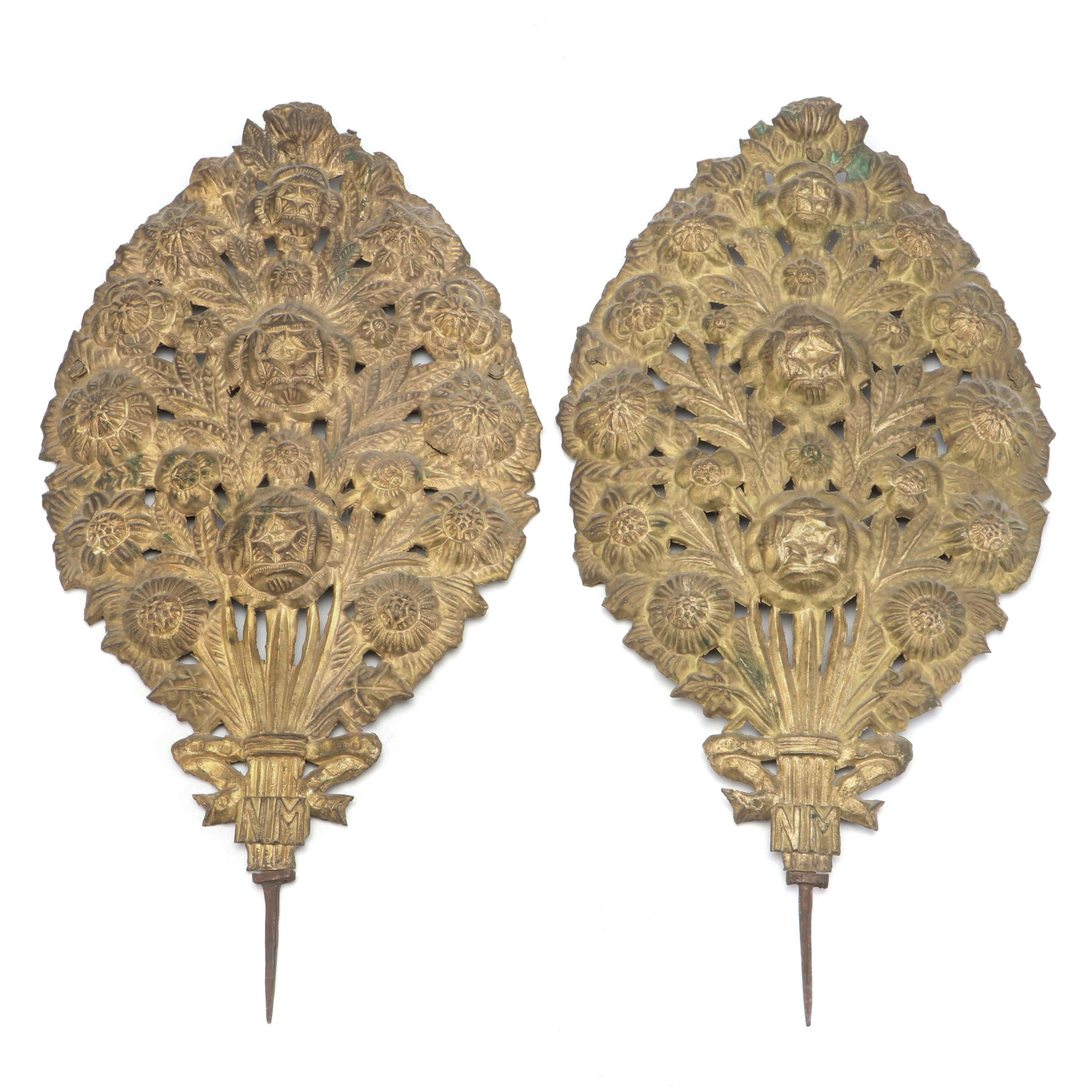 Italian Baroque Style Gilt Metal Candle Reflectors, 19th Century