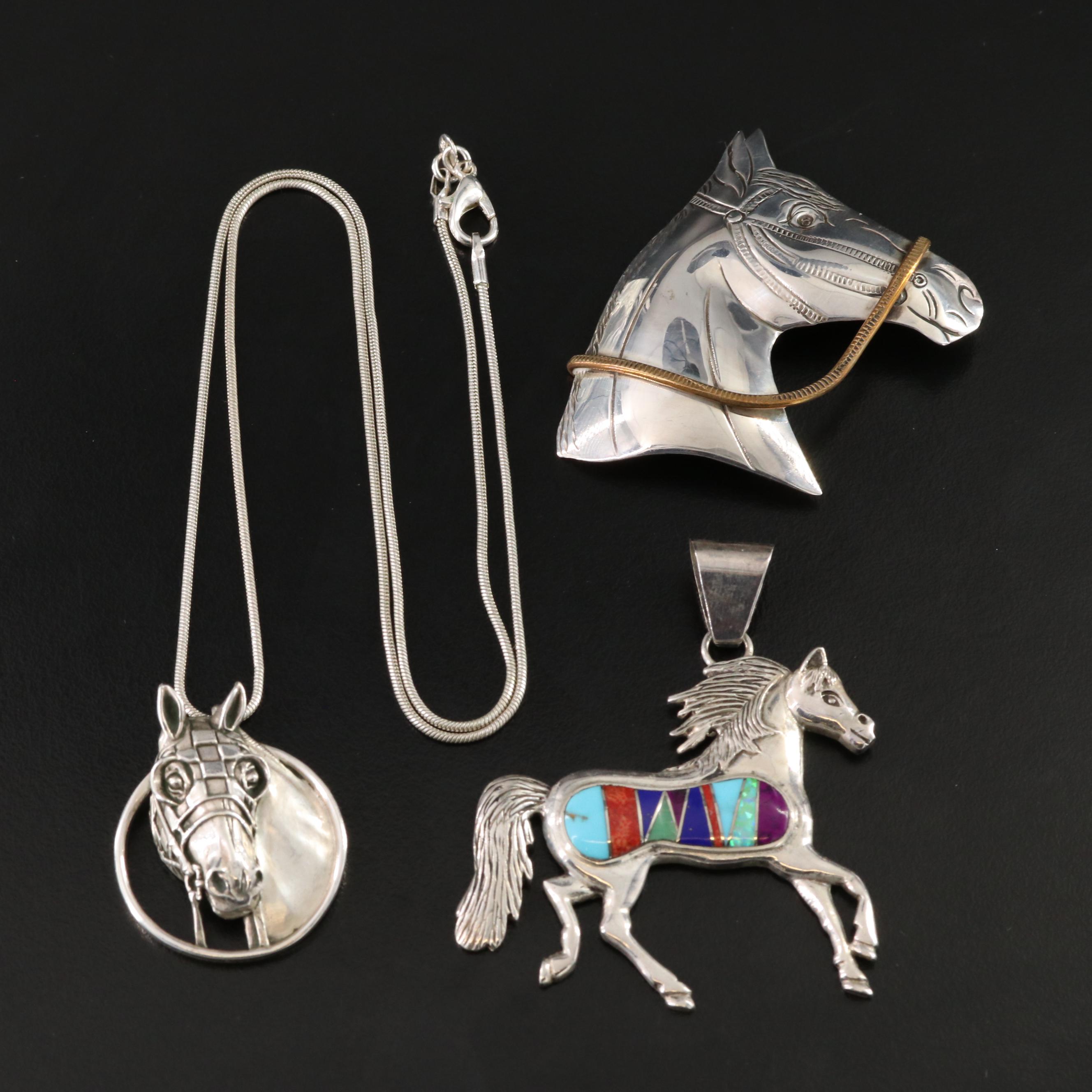 Sterling Equestrian Collection Including Commemorative Secretariat Necklace