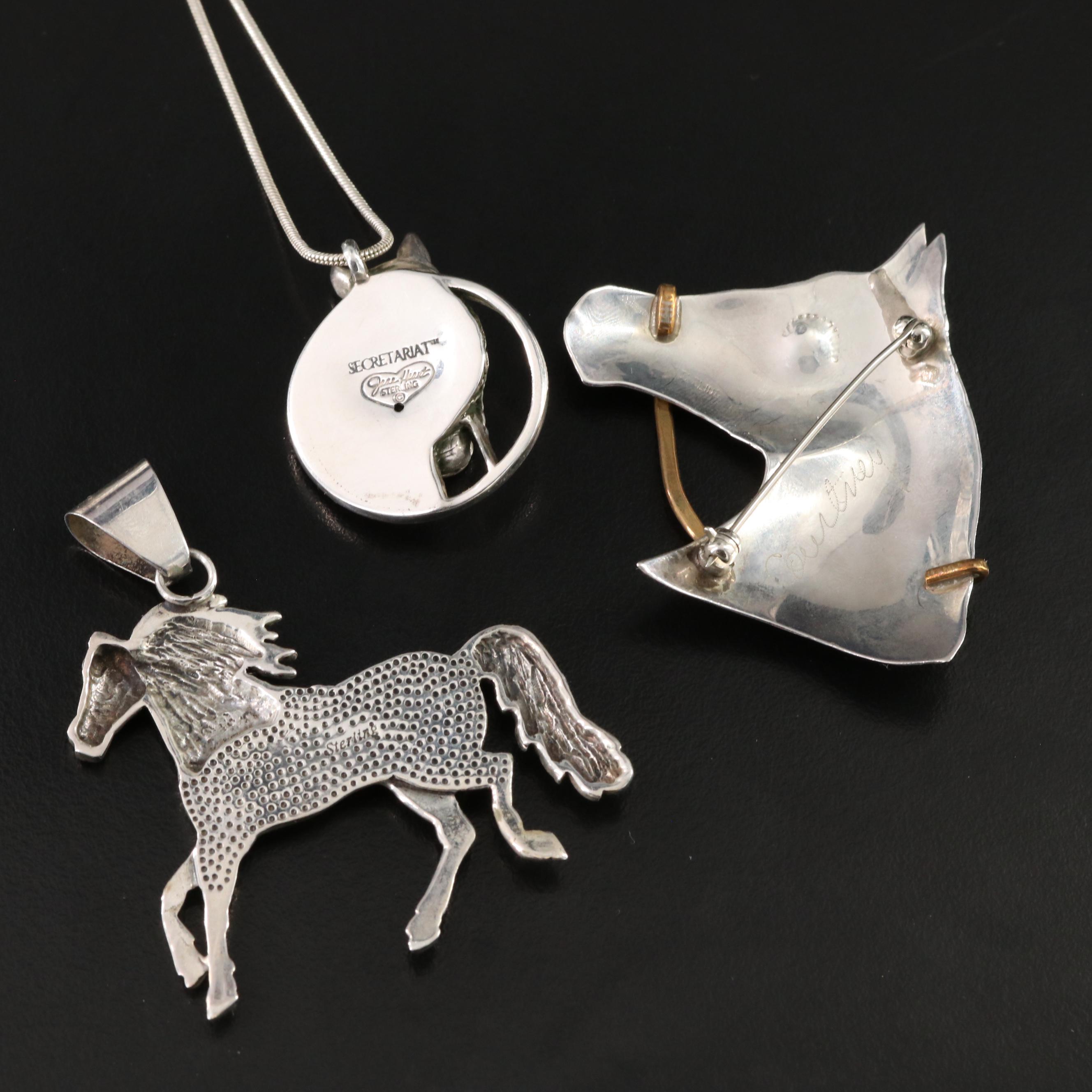Sterling Equestrian Collection Including Commemorative Secretariat Necklace