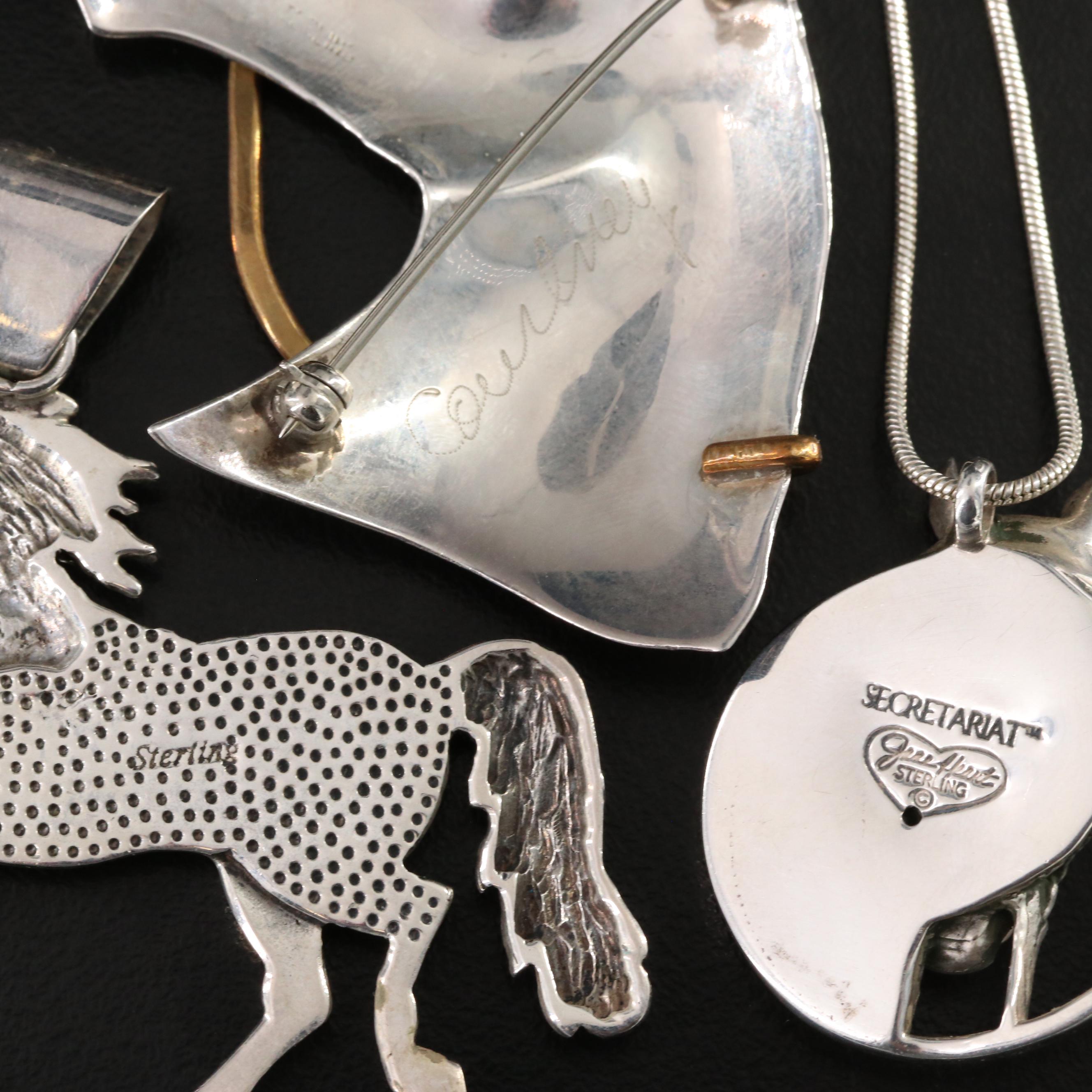 Sterling Equestrian Collection Including Commemorative Secretariat Necklace