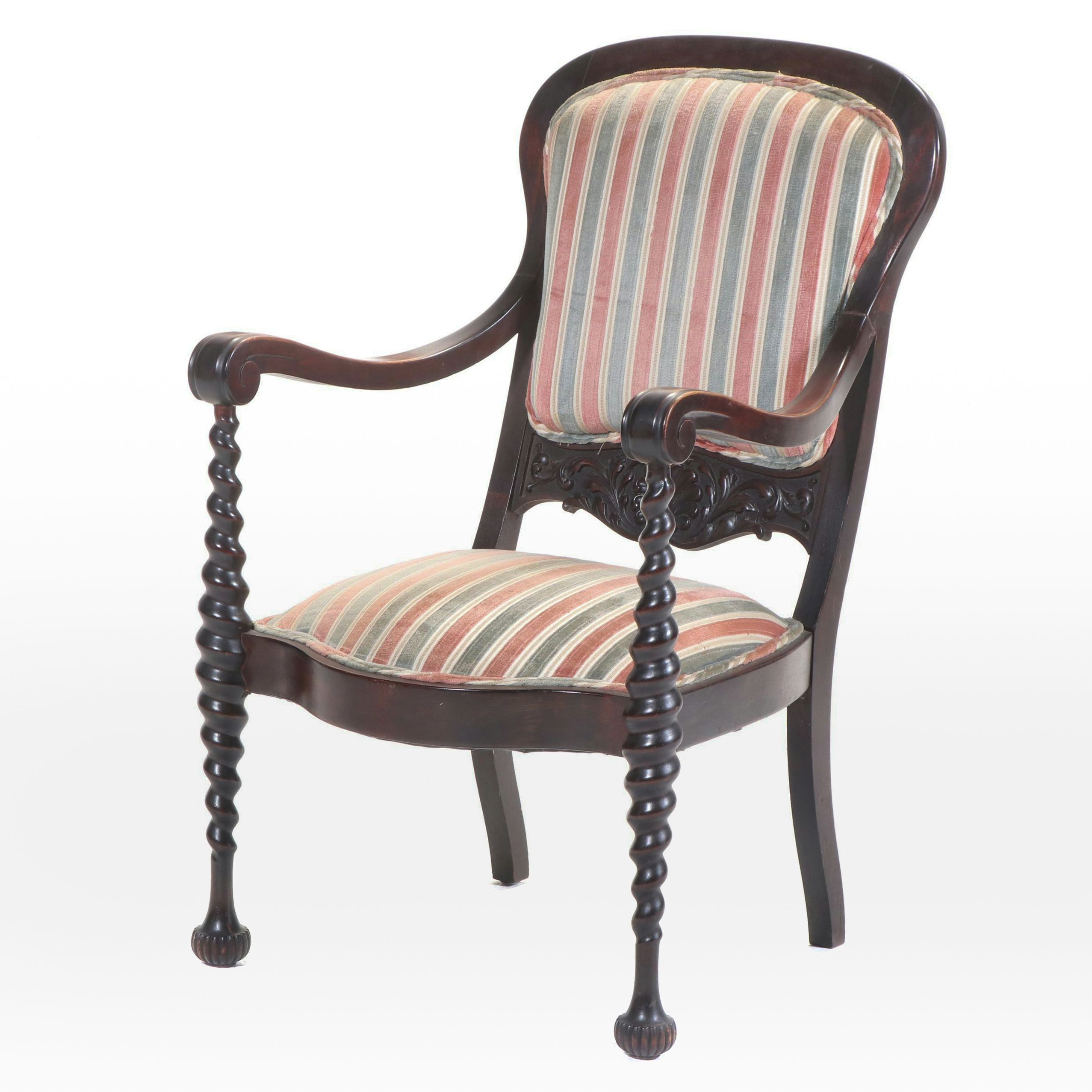 Baroque Style Birch and Custom-Upholstered Armchair, Early 20th Century