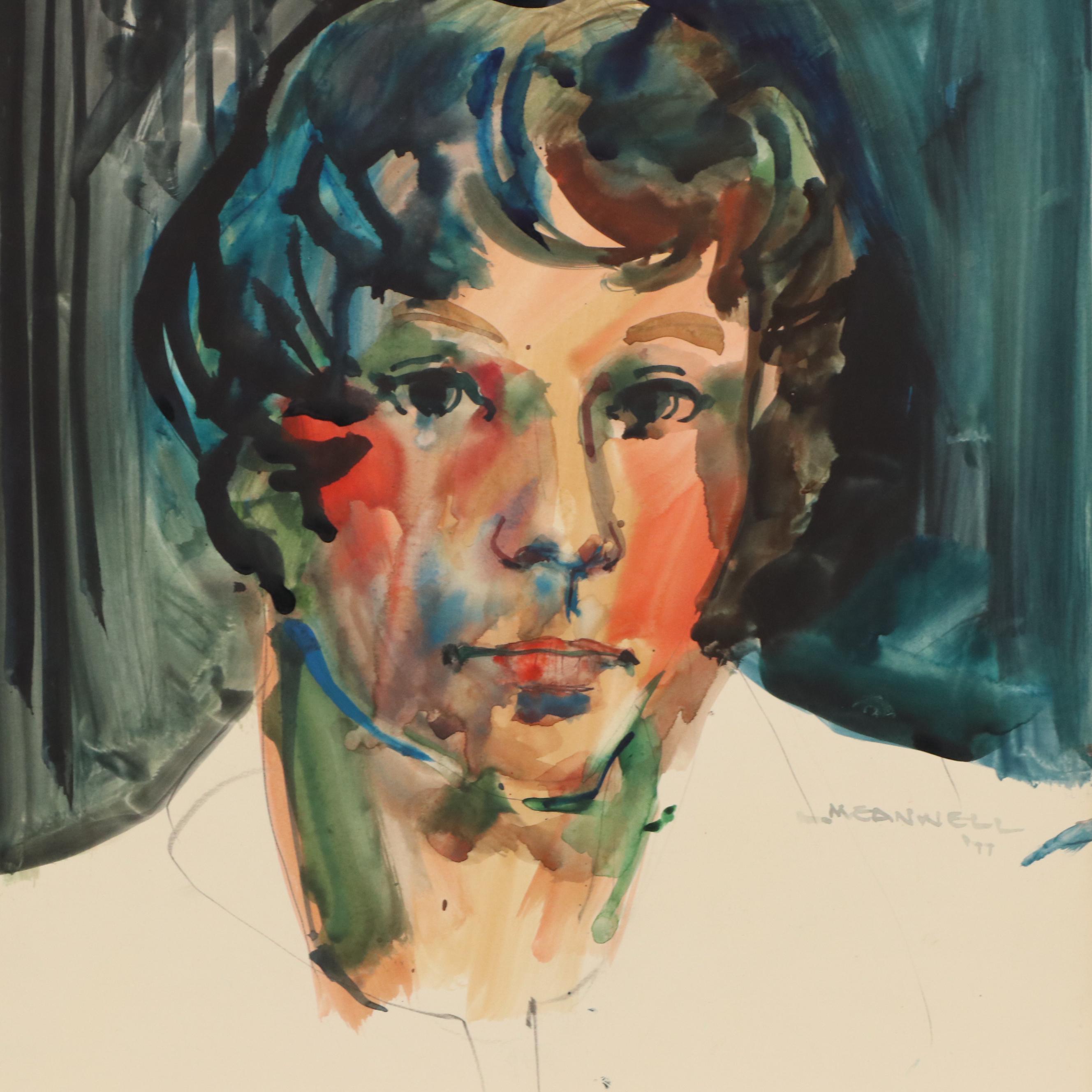 Jack Meanwell Modern Watercolor Portrait, 1977
