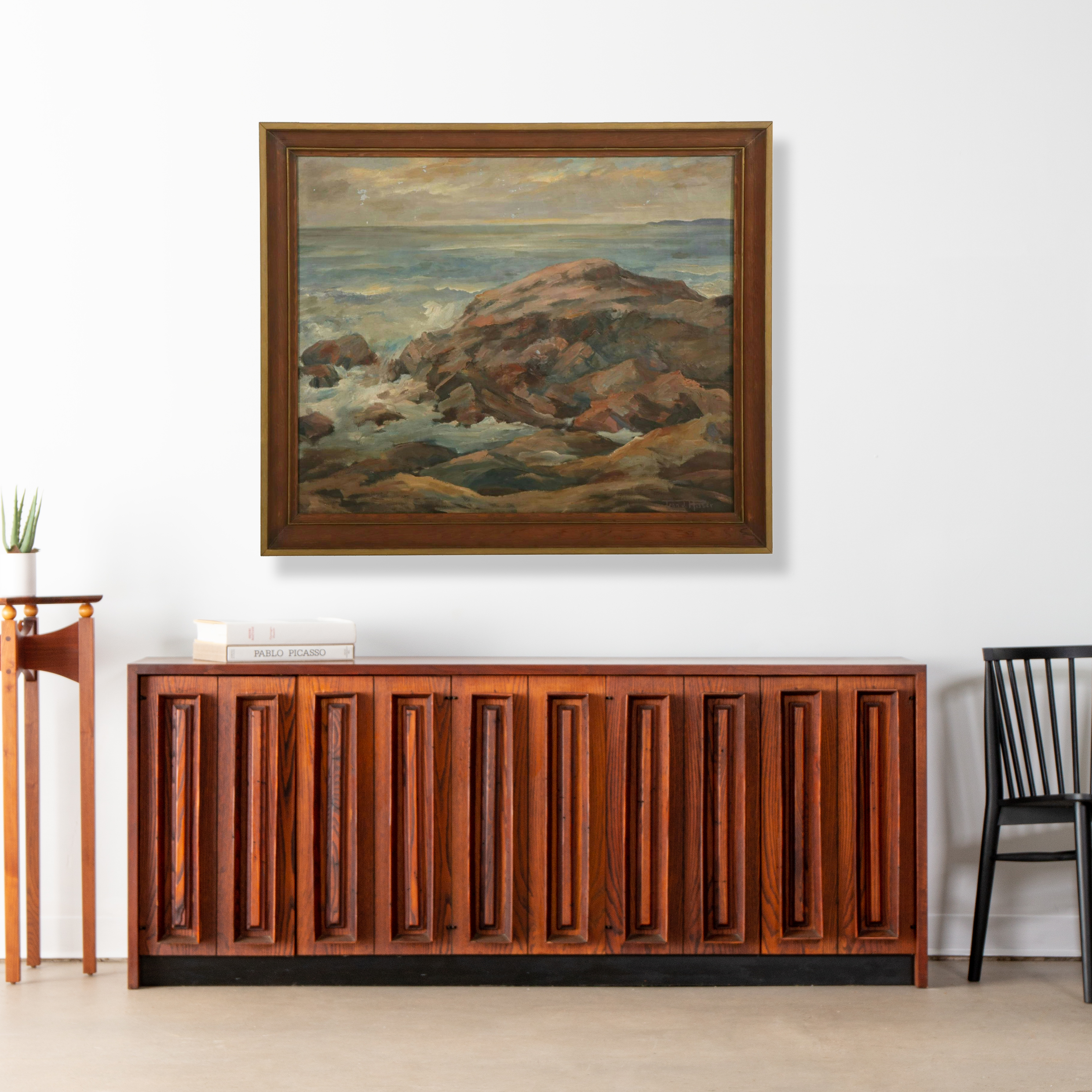 Landscape Oil Painting of Rocky Shore Attributed to Jean J. Hister