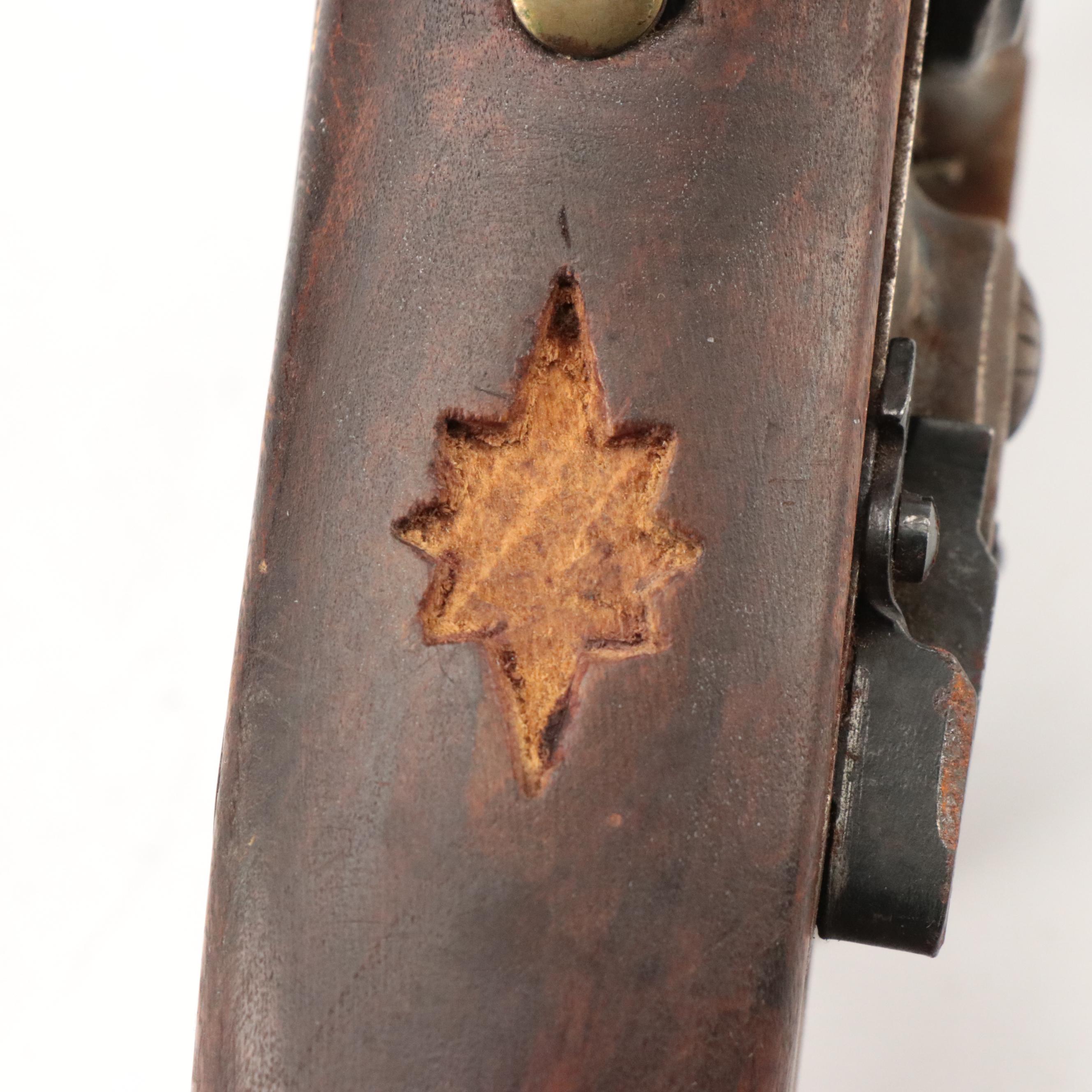 18th Century English Style Flintlock Pistol with Grotesque Butt Cap, Antique