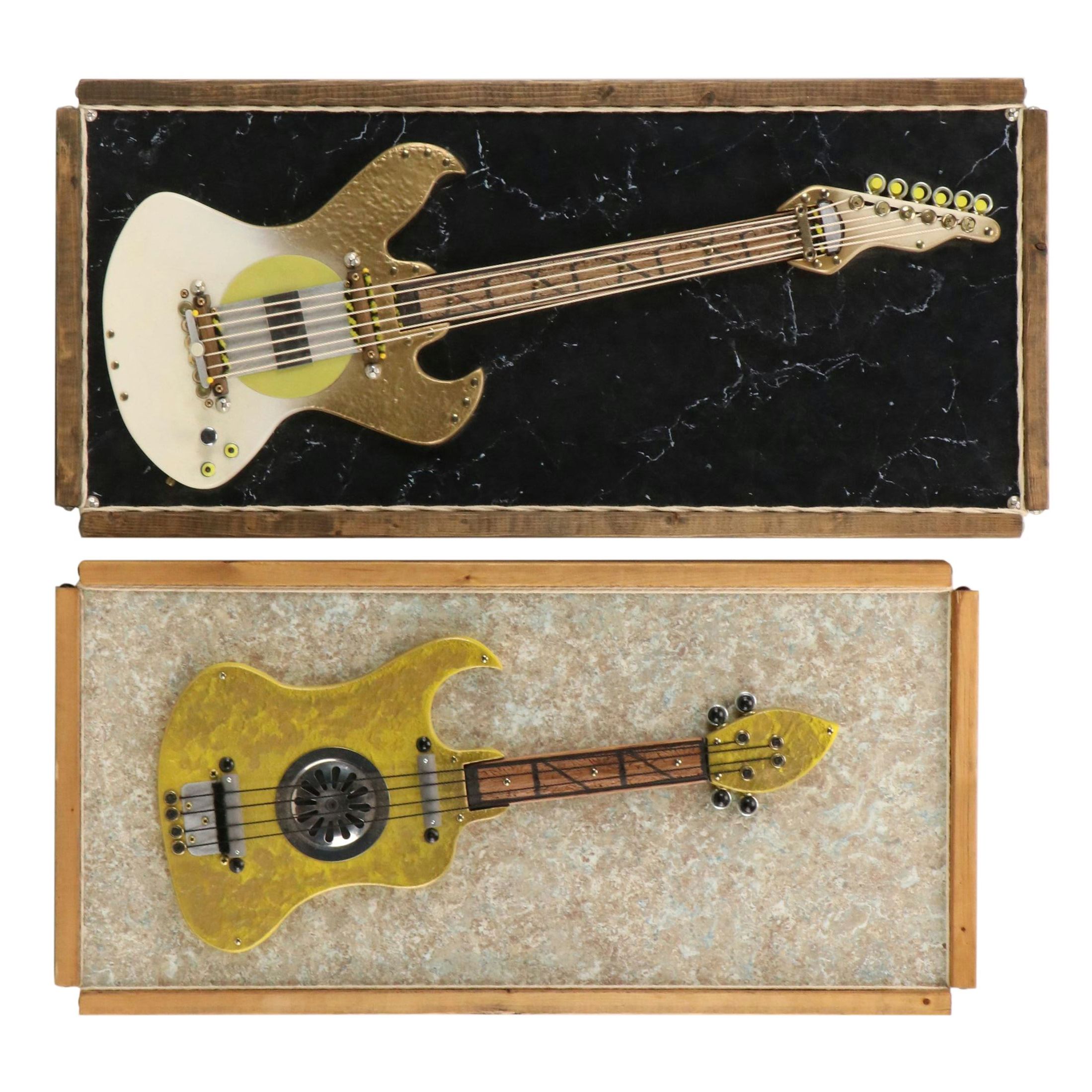 Assembled Sculptures of a Guitar and Bass Guitar, 20th Century