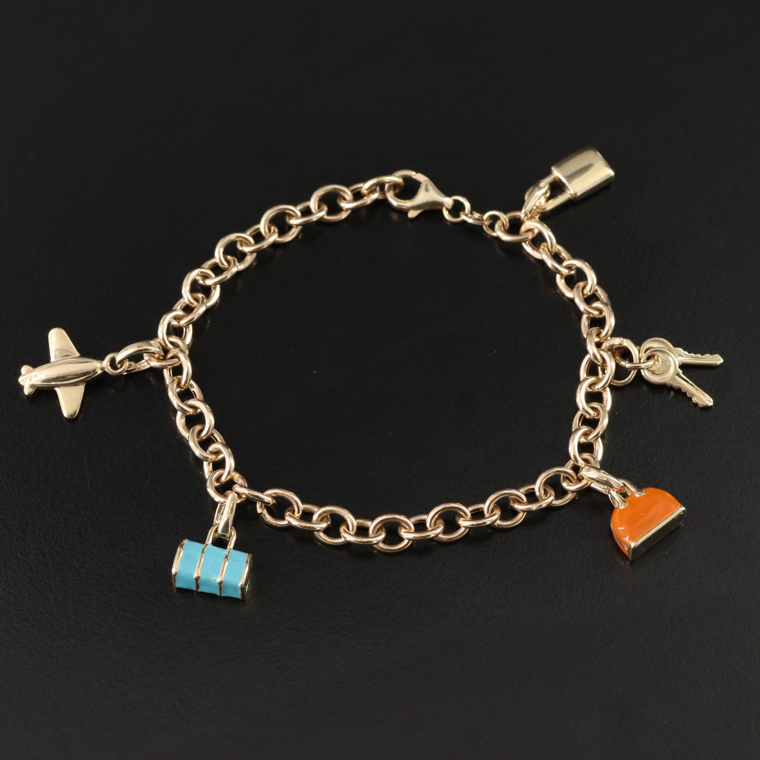 14K Enamel Traveler's Charm Bracelet