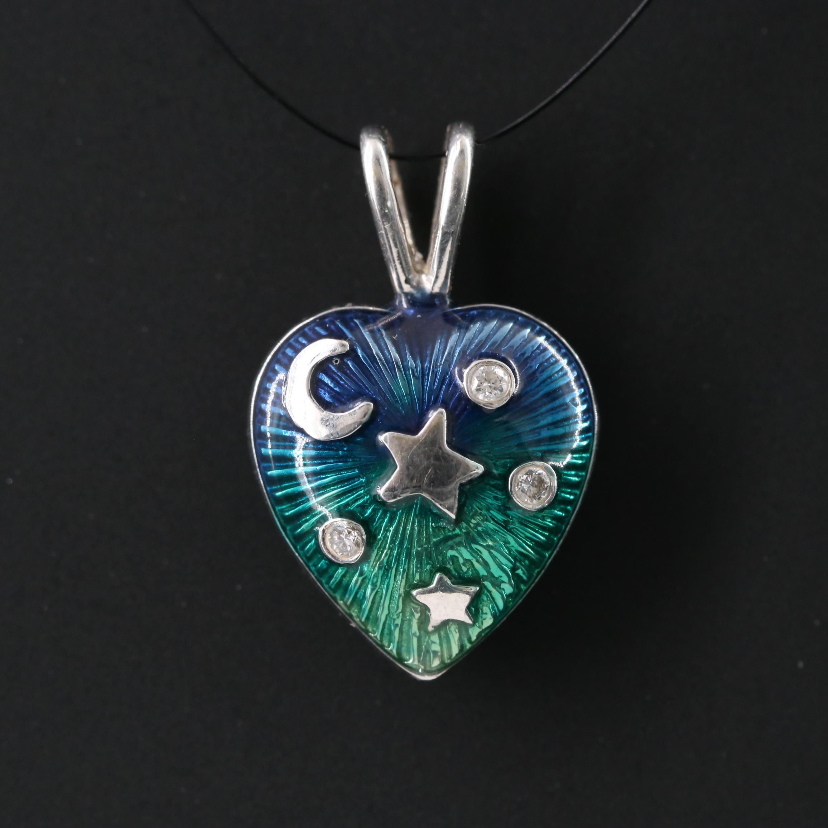 18K Diamond and Enamel Heart Pendant