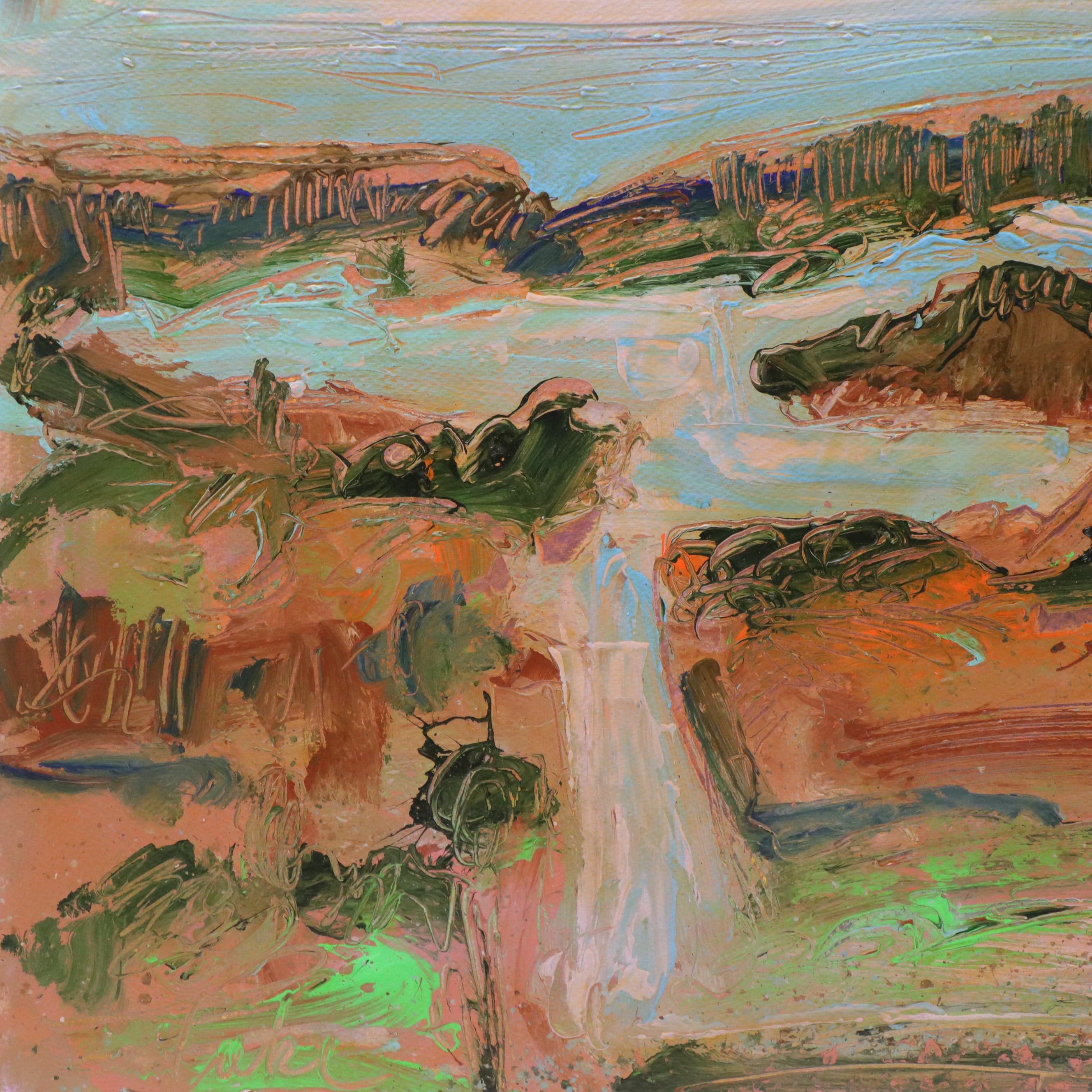 Harry Hilson Modern Landscape Acrylic Painting "Lake," 1987