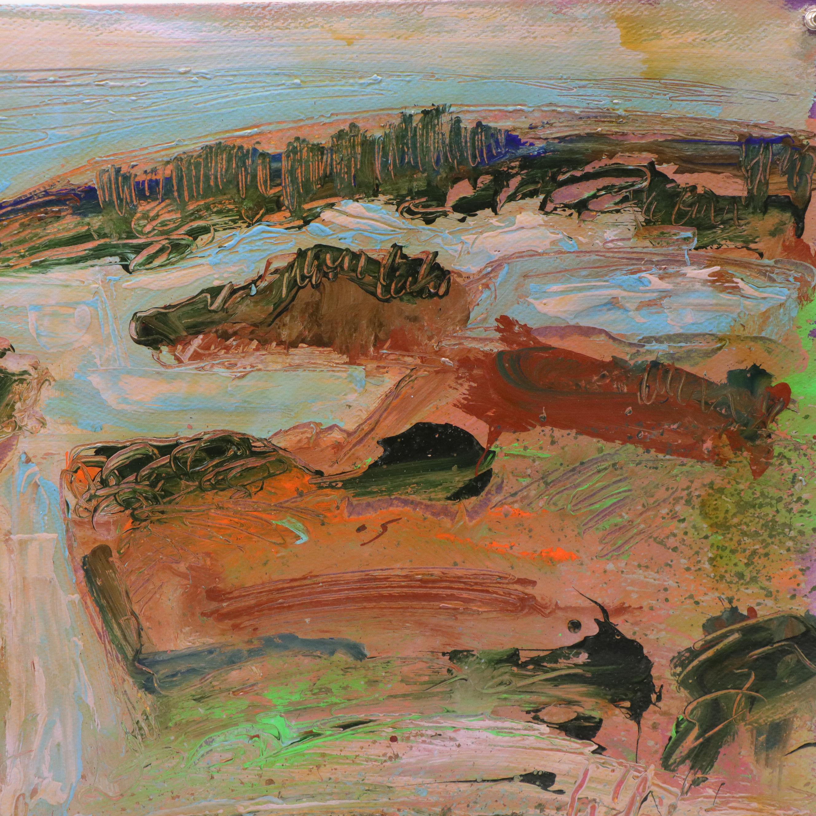 Harry Hilson Modern Landscape Acrylic Painting "Lake," 1987