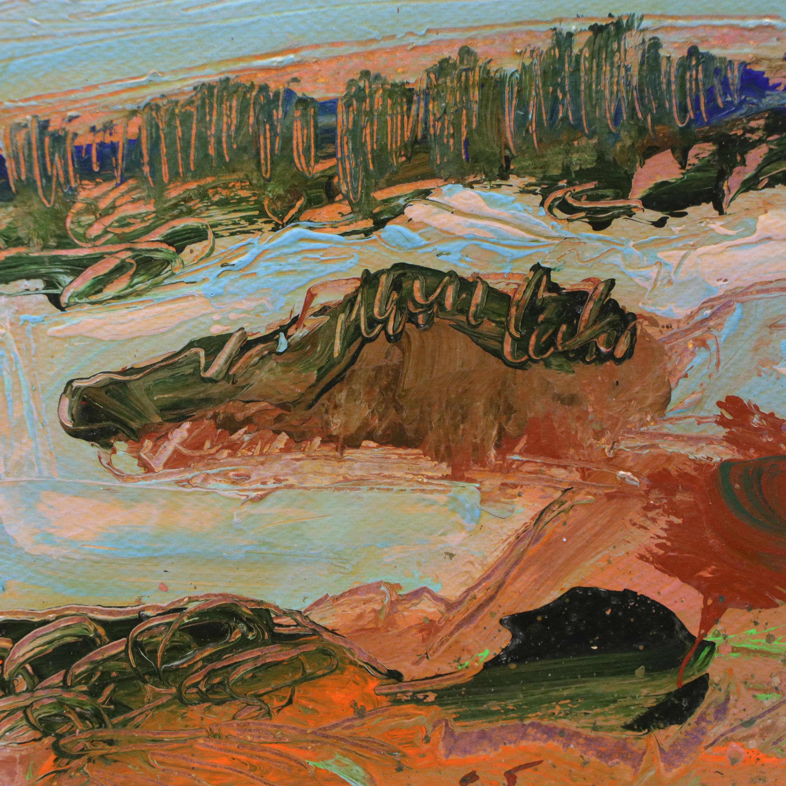 Harry Hilson Modern Landscape Acrylic Painting "Lake," 1987