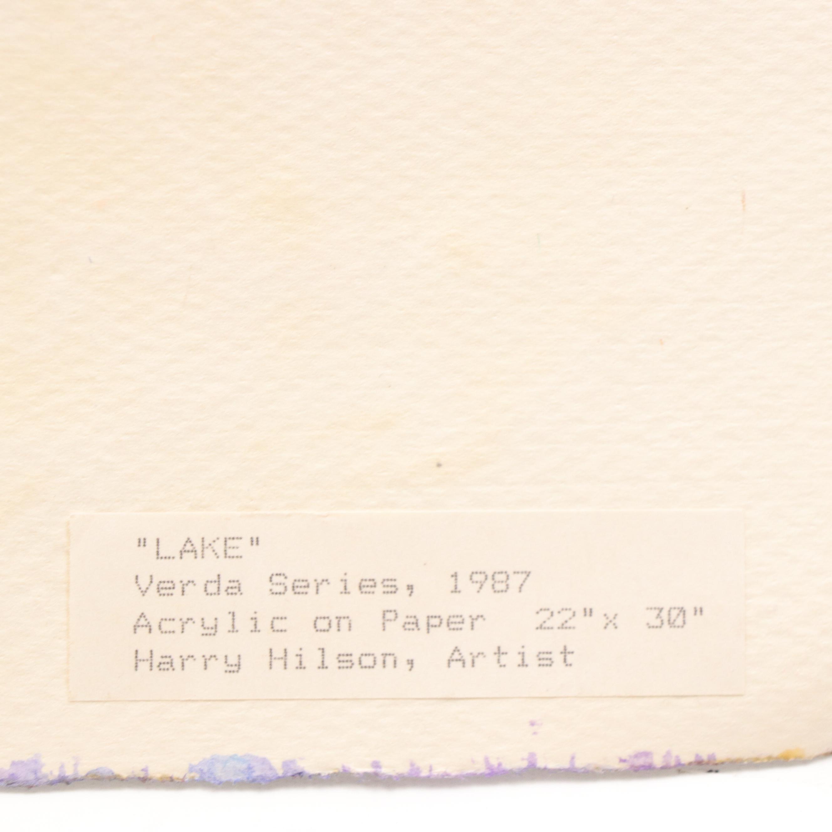 Harry Hilson Modern Landscape Acrylic Painting "Lake," 1987