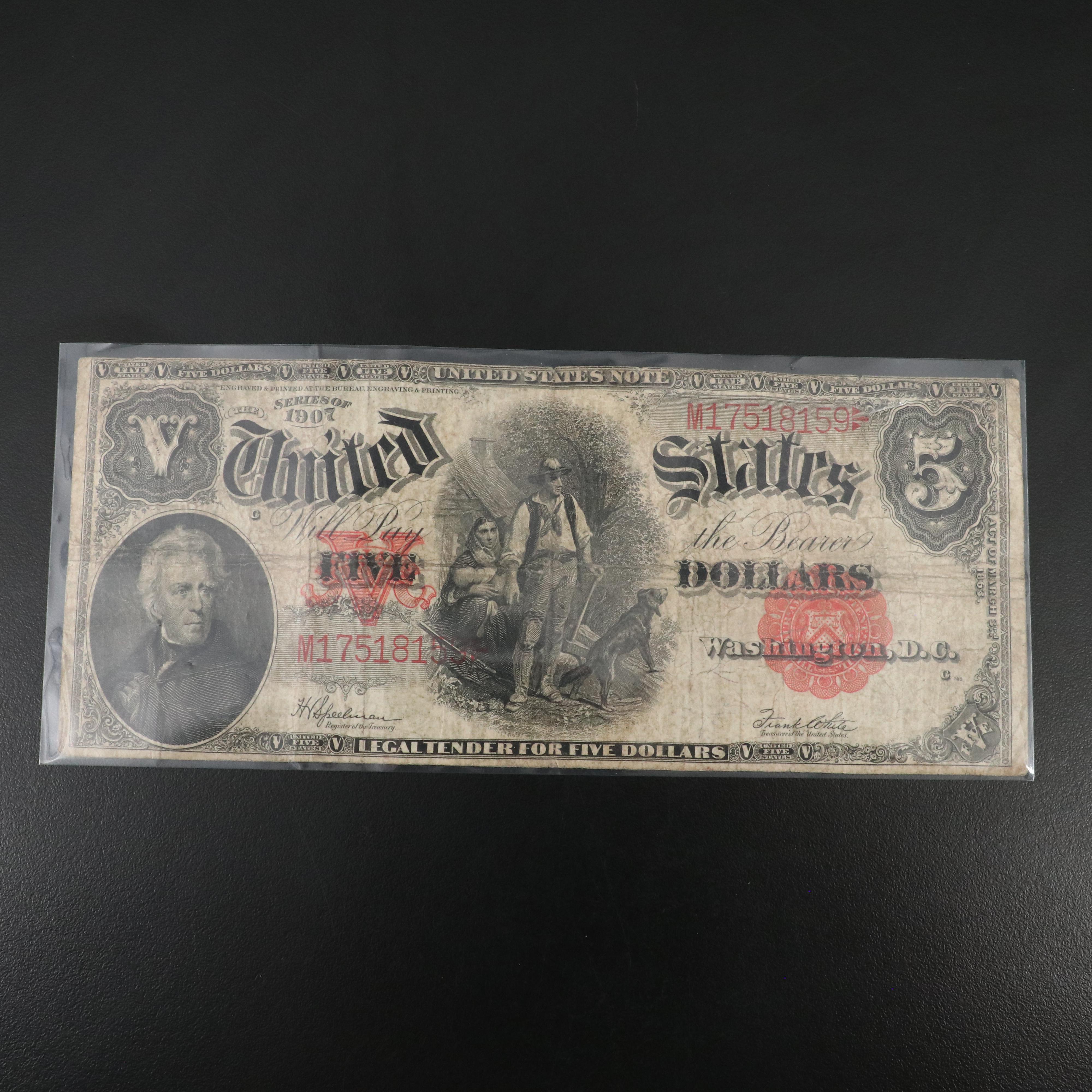1907 United States Five Dollar Legal Tender Currency Note
