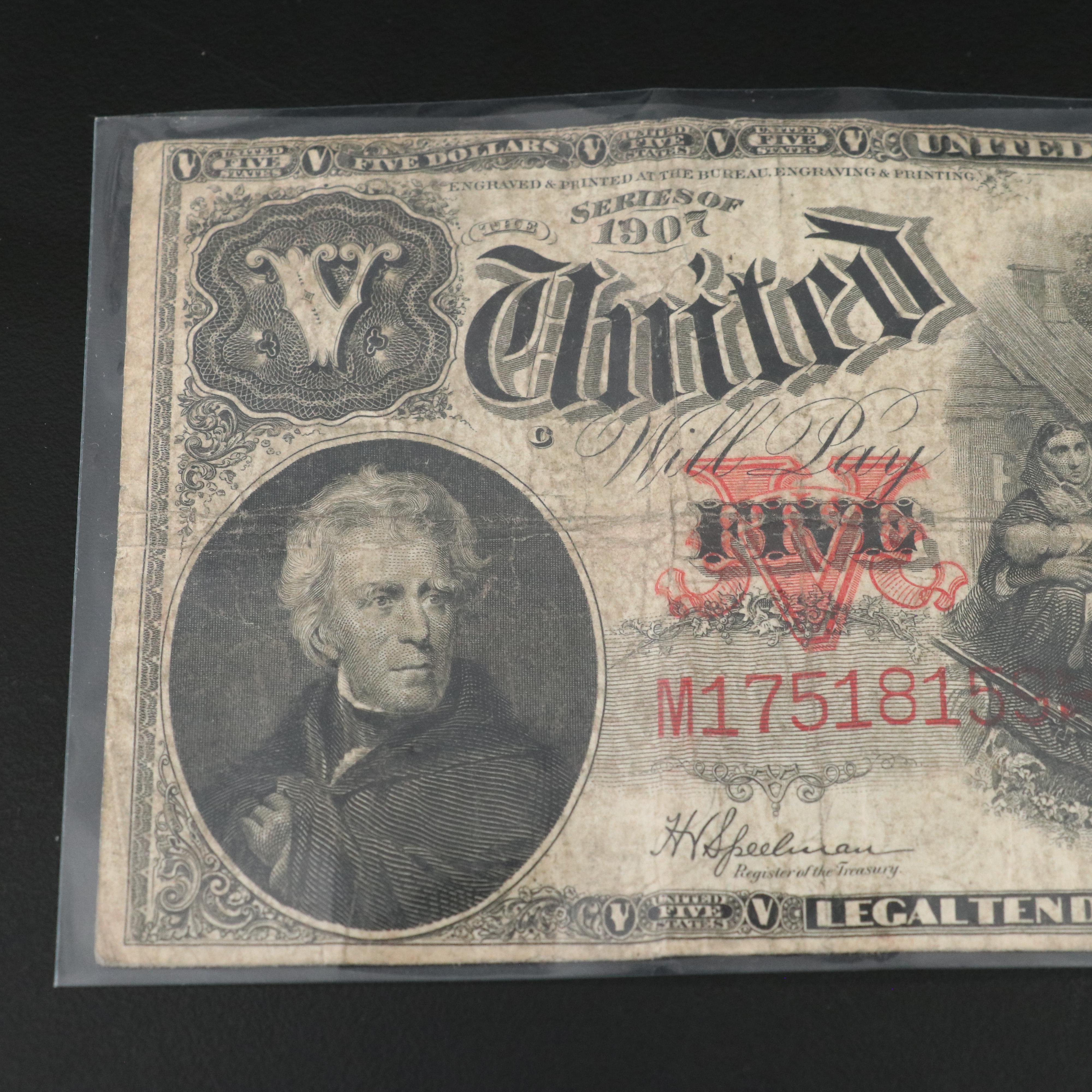 1907 United States Five Dollar Legal Tender Currency Note