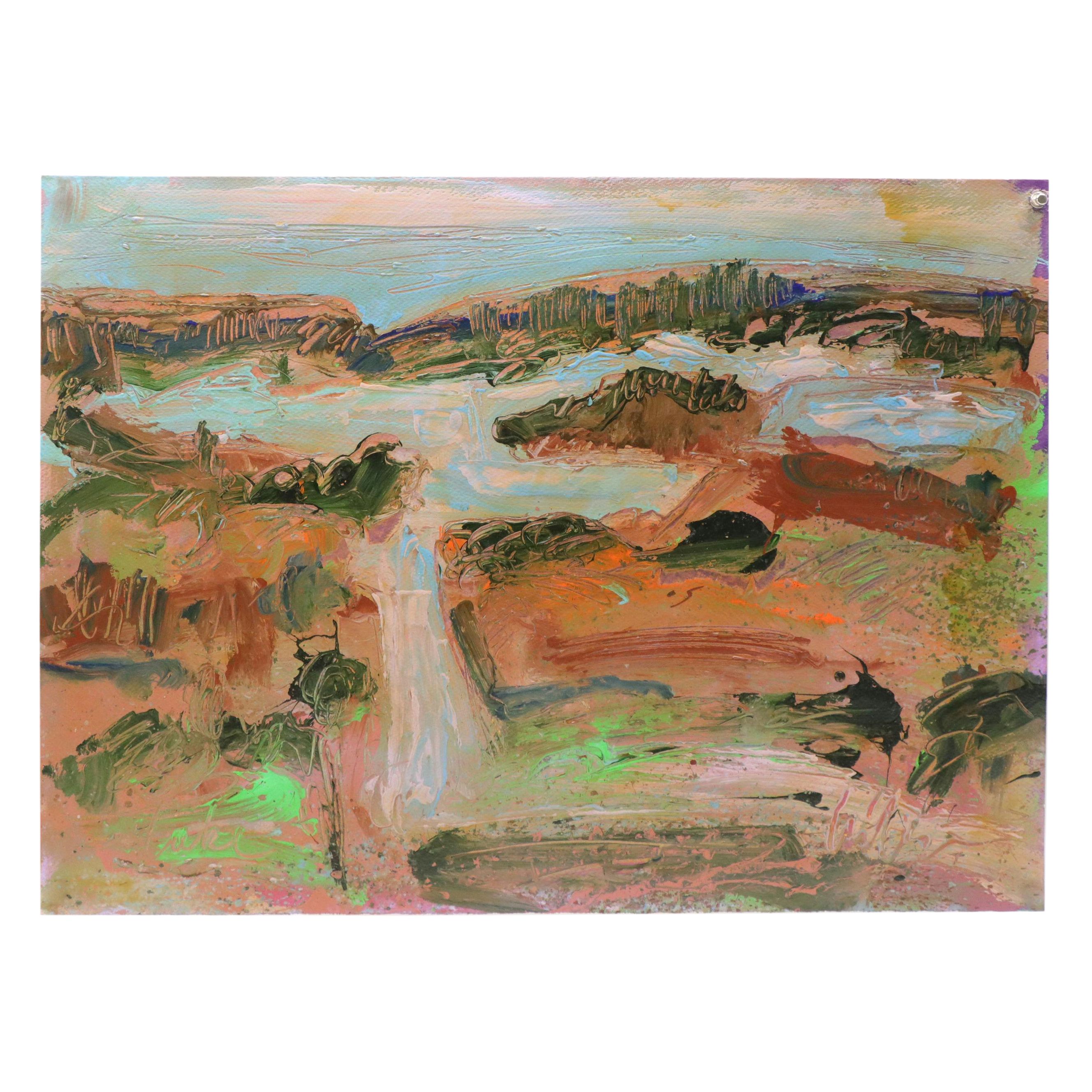 Harry Hilson Modern Landscape Acrylic Painting "Lake," 1987