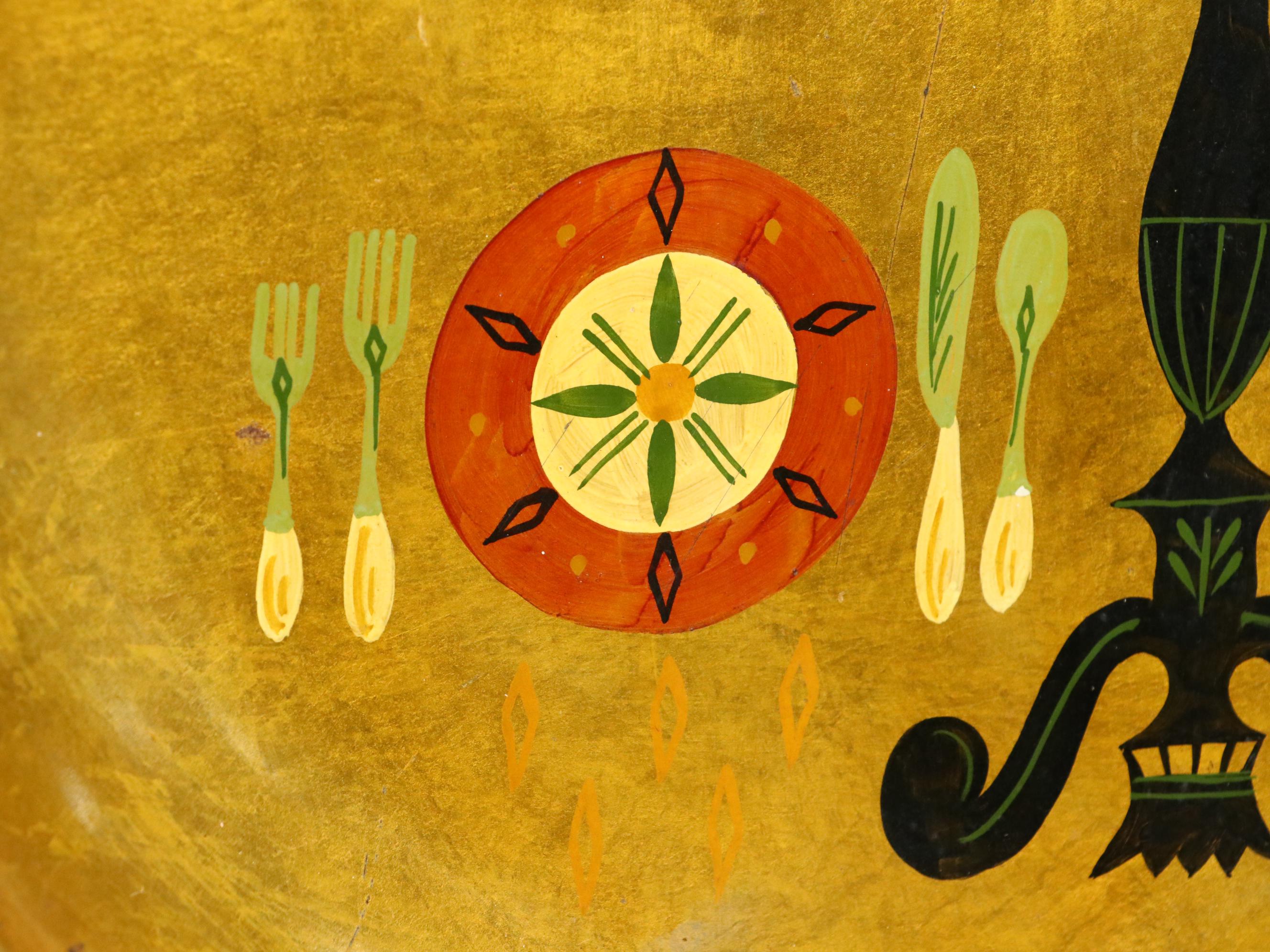 George Briard Toleware Tray with Wood Easel, Mid Century Modern