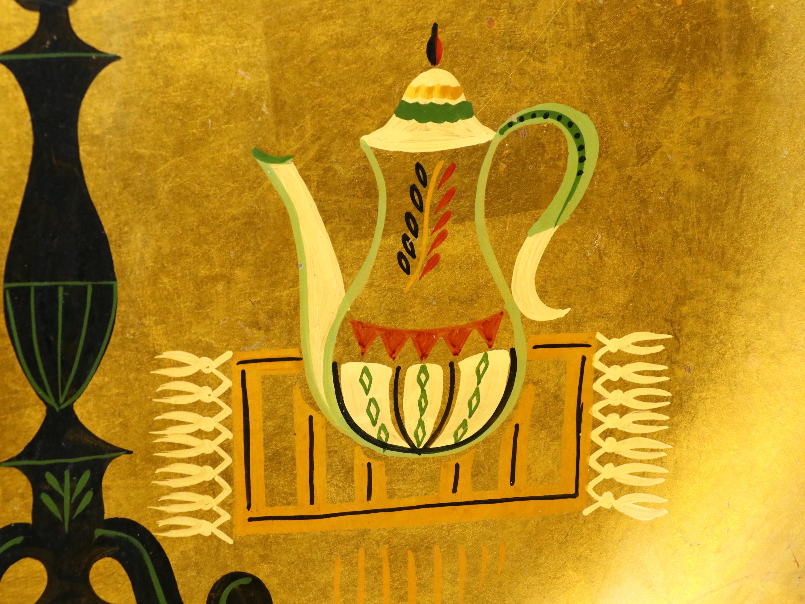 George Briard Toleware Tray with Wood Easel, Mid Century Modern