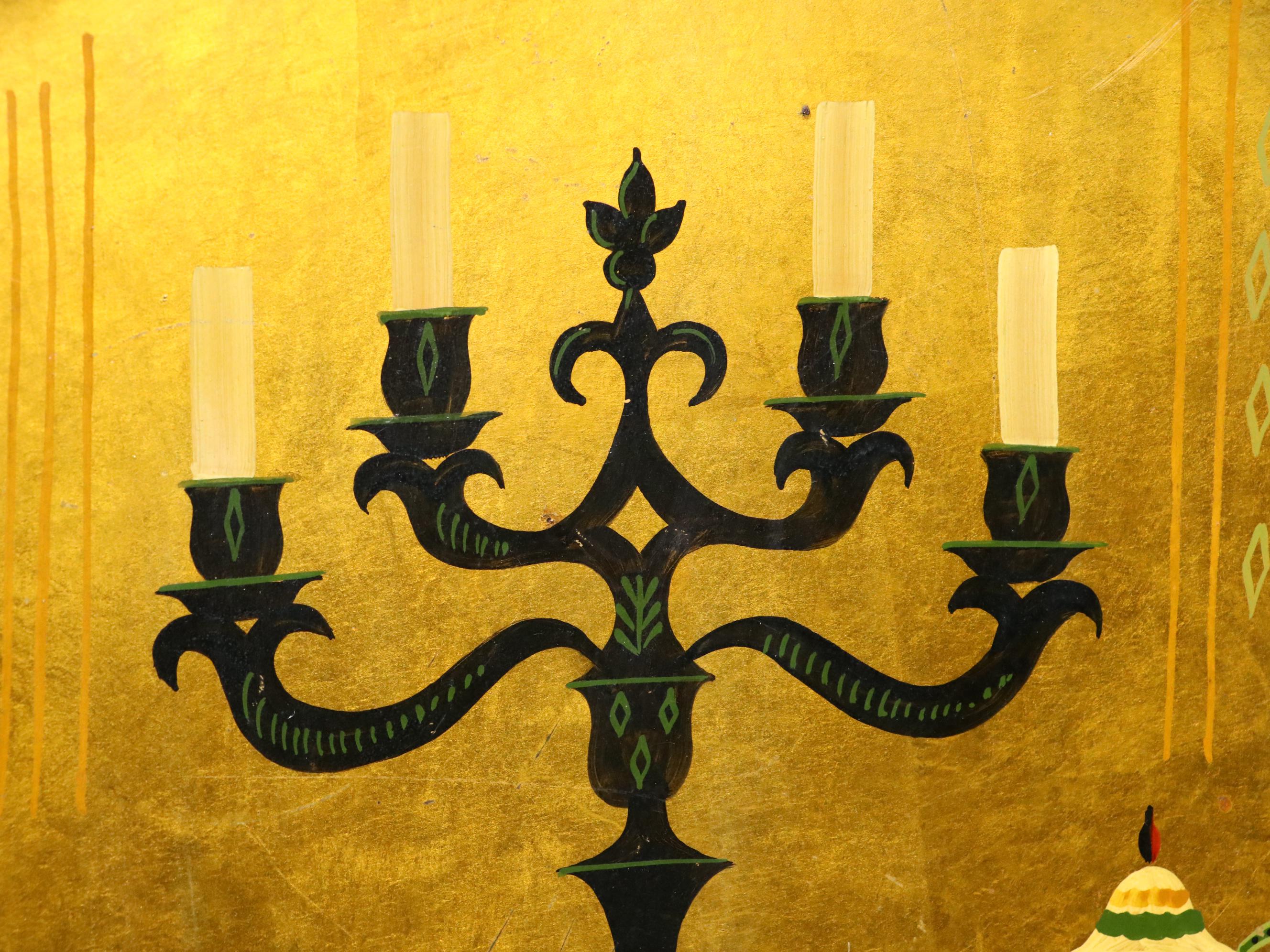 George Briard Toleware Tray with Wood Easel, Mid Century Modern