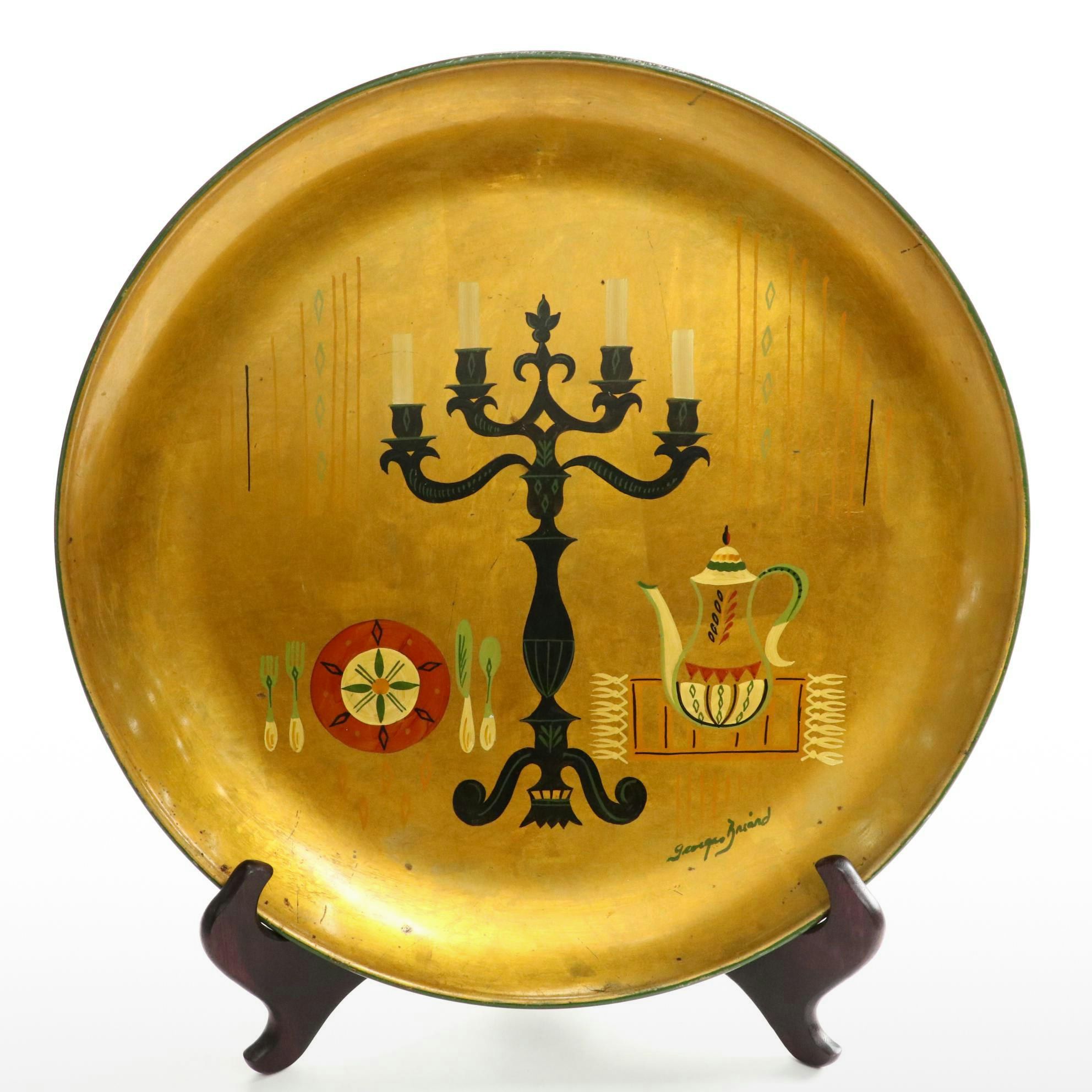 George Briard Toleware Tray with Wood Easel, Mid Century Modern