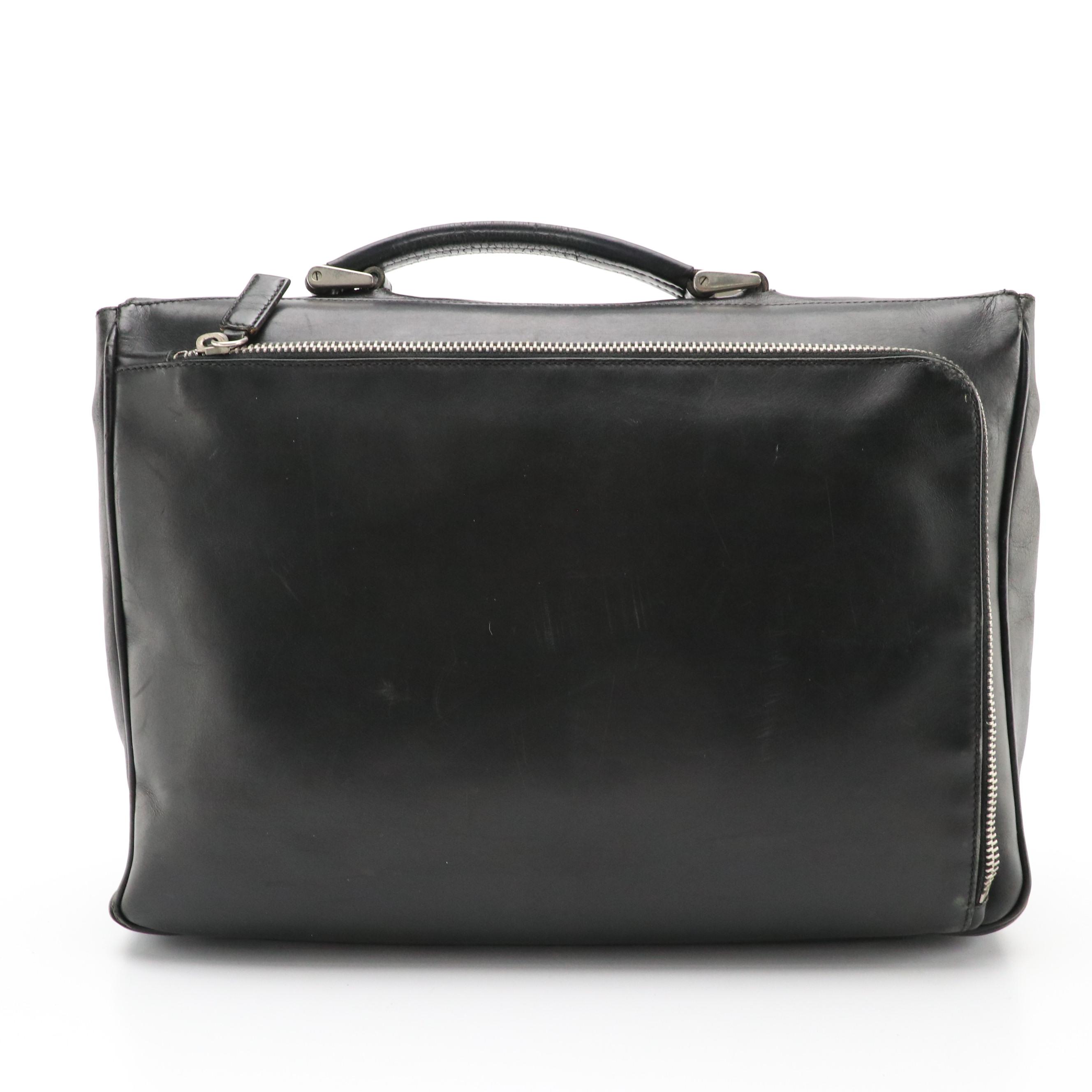 Prada Top Handle Messenger Business Bag in Black Leather