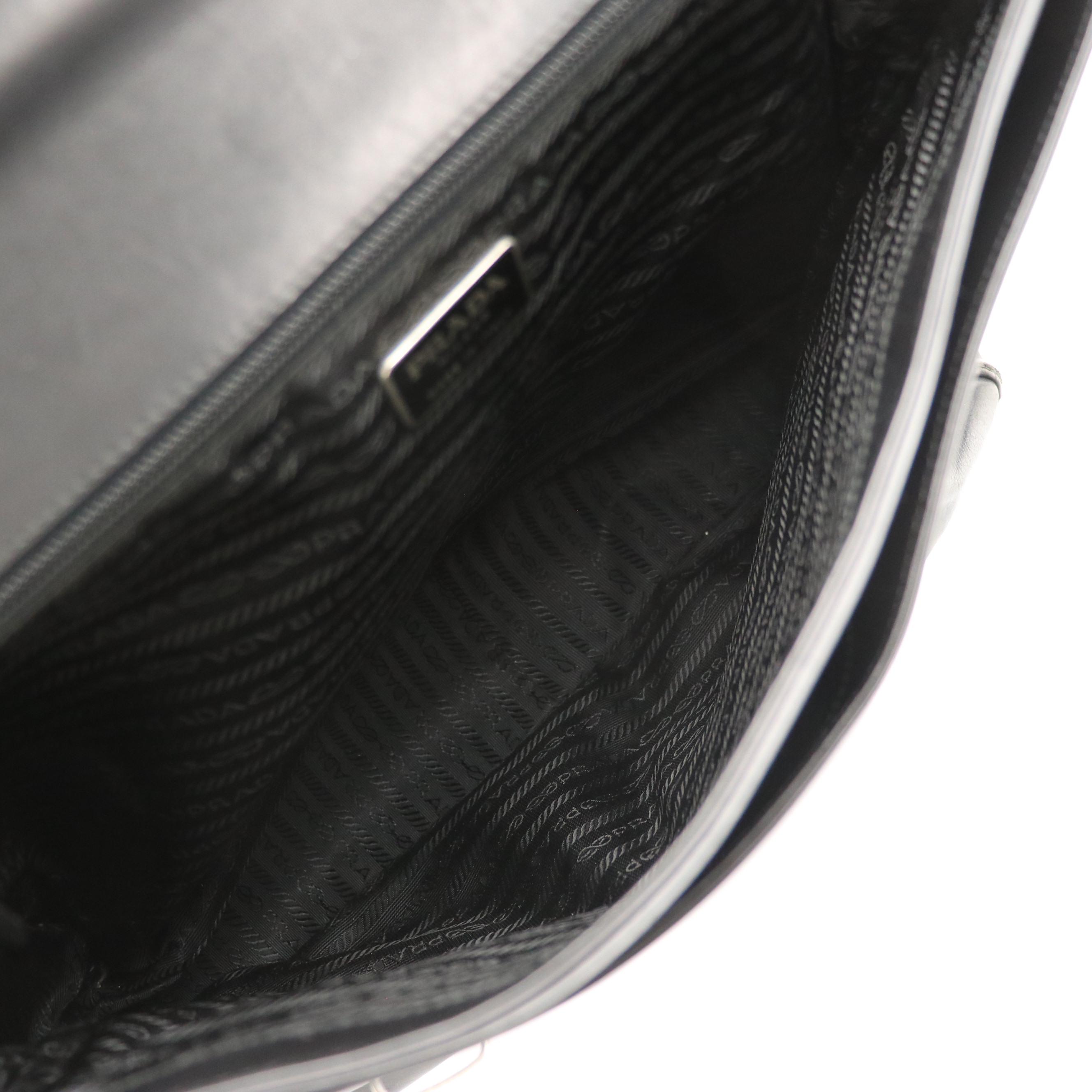 Prada Top Handle Messenger Business Bag in Black Leather