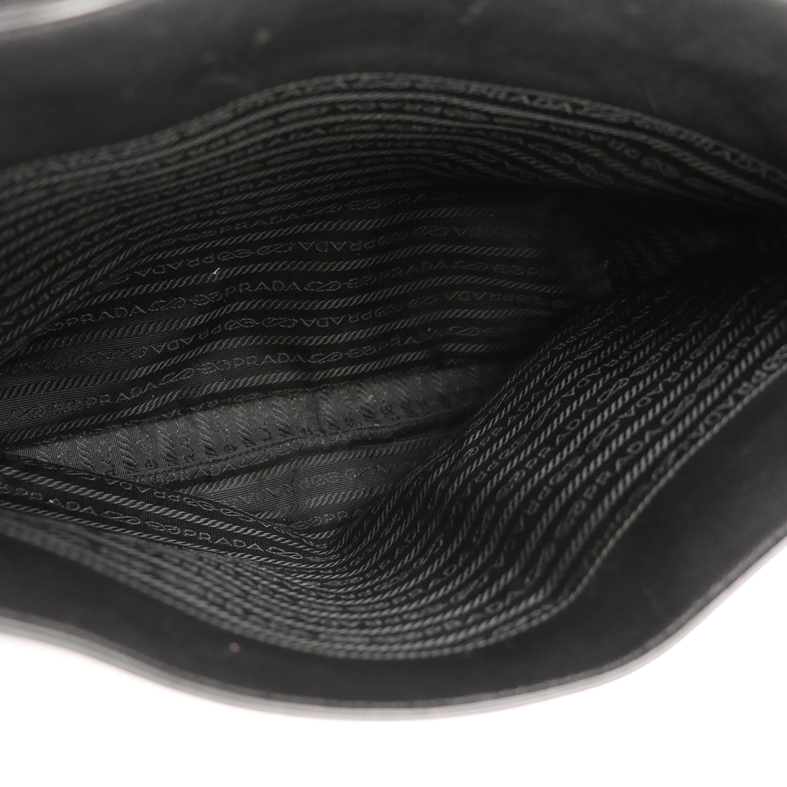 Prada Top Handle Messenger Business Bag in Black Leather