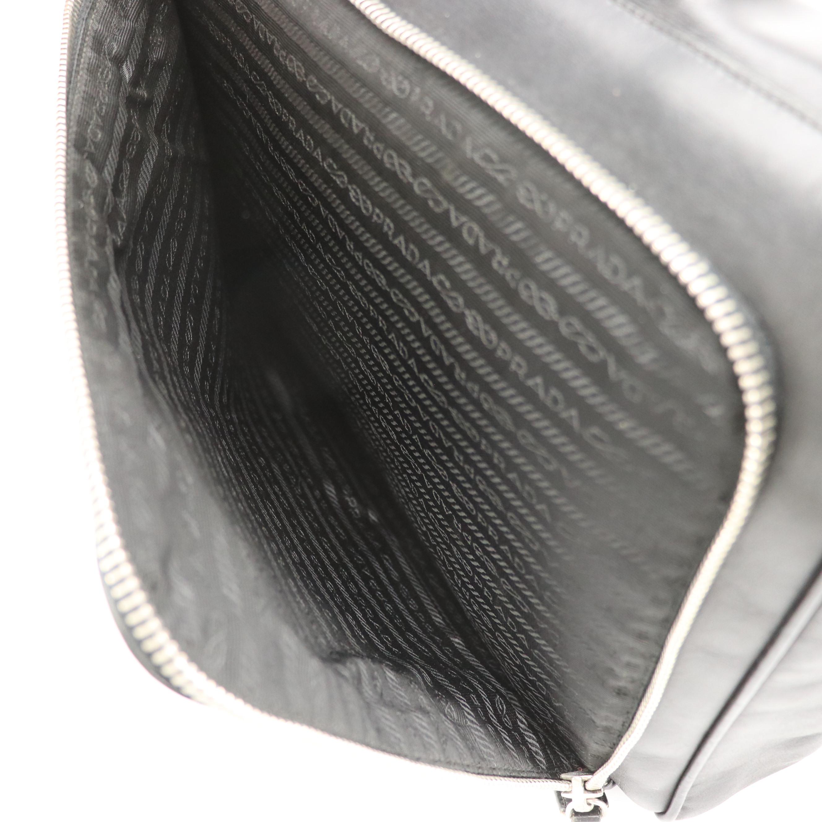 Prada Top Handle Messenger Business Bag in Black Leather